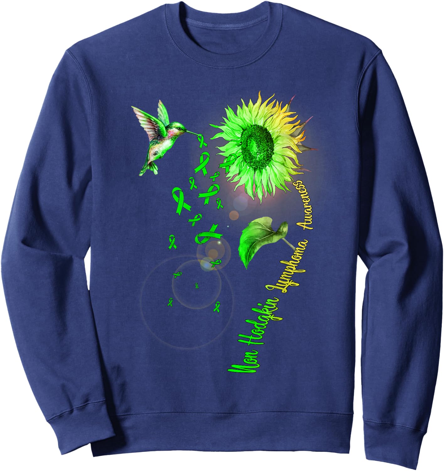 Non-Hodgkin Lymphoma Sunflower Hummingbird Sweatshirt - Sweatshirt | Navy