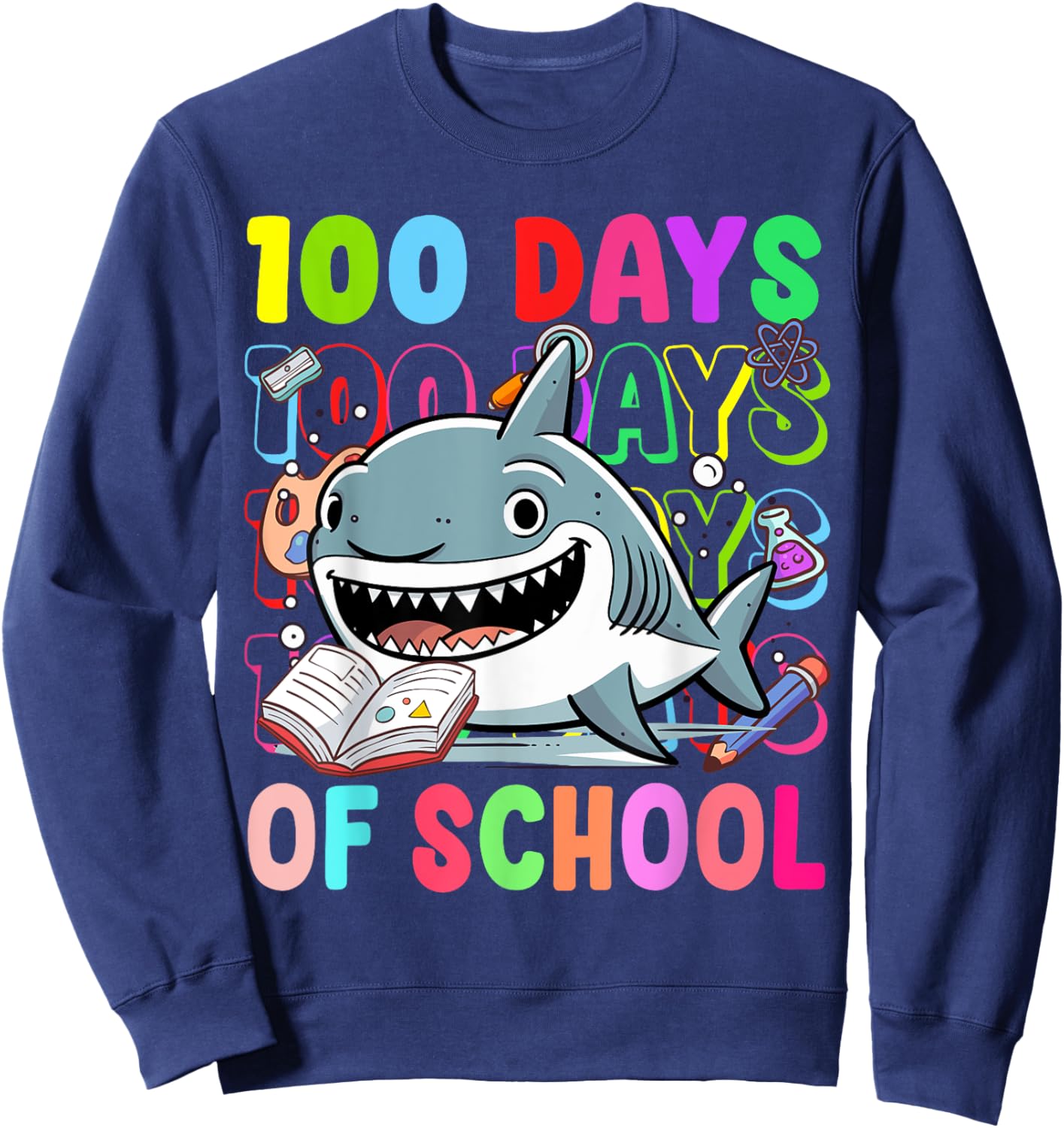 100 Days Of School Shark Lovers Boy Girl Kids Sweatshirt - Sweatshirt | Navy