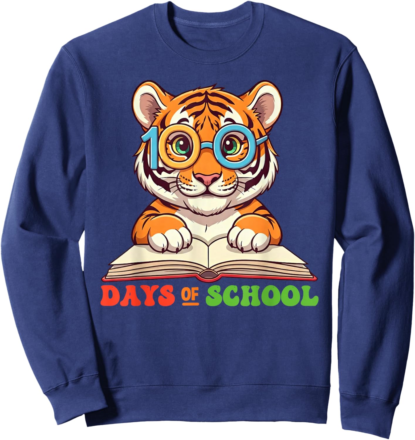 Funny Tiger 100th Day Of School Teacher Kids Sweatshirt - Sweatshirt | Navy