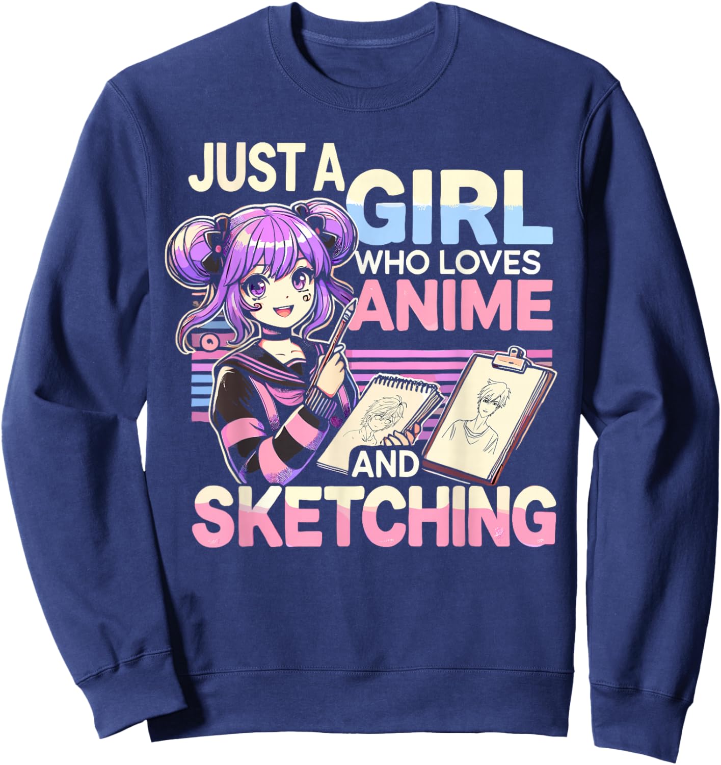 Just A Girl Who Loves Anime And Sketching, Otaku Anime Sweatshirt - Sweatshirt | Navy