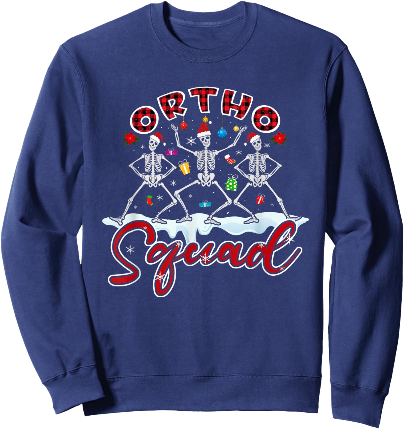 Ortho Squad Christmas Skeletons Orthopedics Nurse Rn Crew Sweatshirt - Sweatshirt | Navy