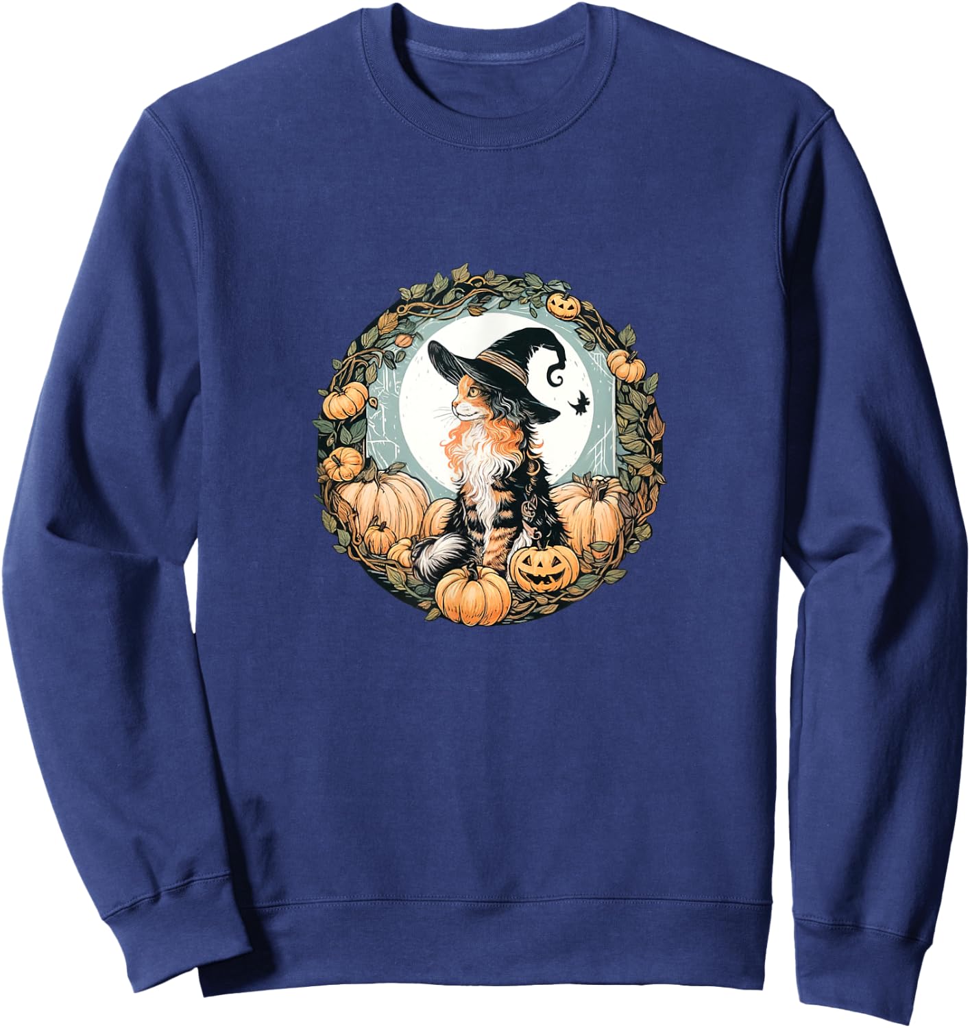 Halloween Dilute Calico Maine Coon Cat Illustration Sweatshirt - Sweatshirt | Navy