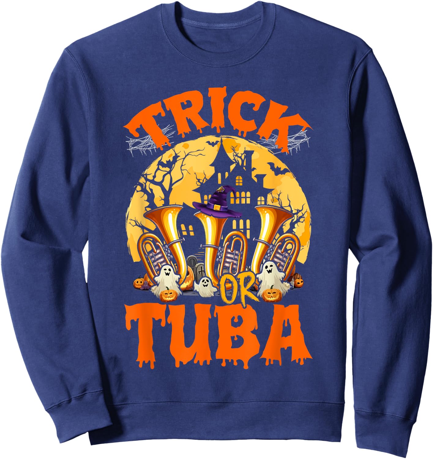 Trick Or Tuba Halloween Moon Costume Funny Instruments Sweatshirt - Sweatshirt | Navy