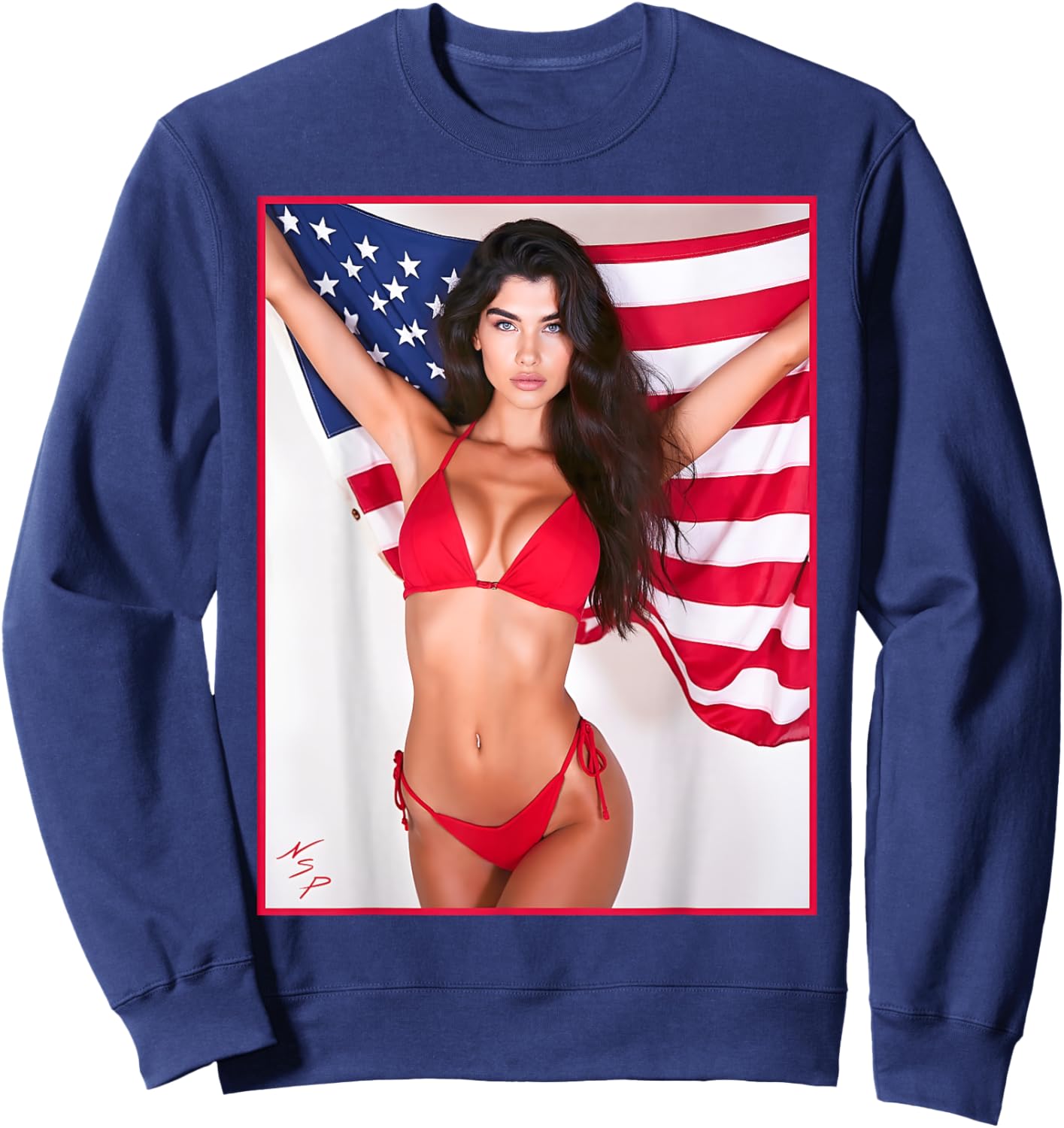 Hot Babe - Beautiful Bikini Girl with American Flag Sweatshirt - Sweatshirt | Navy