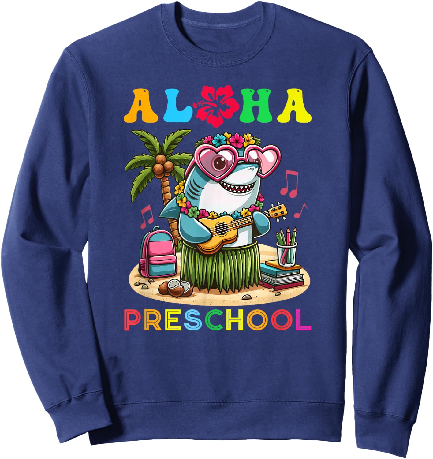 Aloha Preschool Shark Hawaii Back to School Kids Girl Sweatshirt - Sweatshirt | Navy