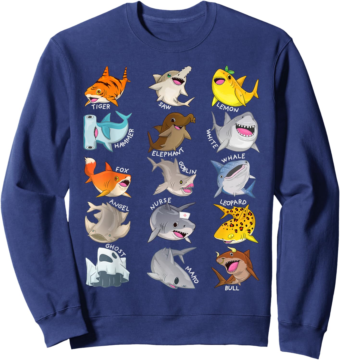Shark Shirt Cute Types Of Sharks Marine Biology Funny Shark Sweatshirt - Sweatshirt | Navy