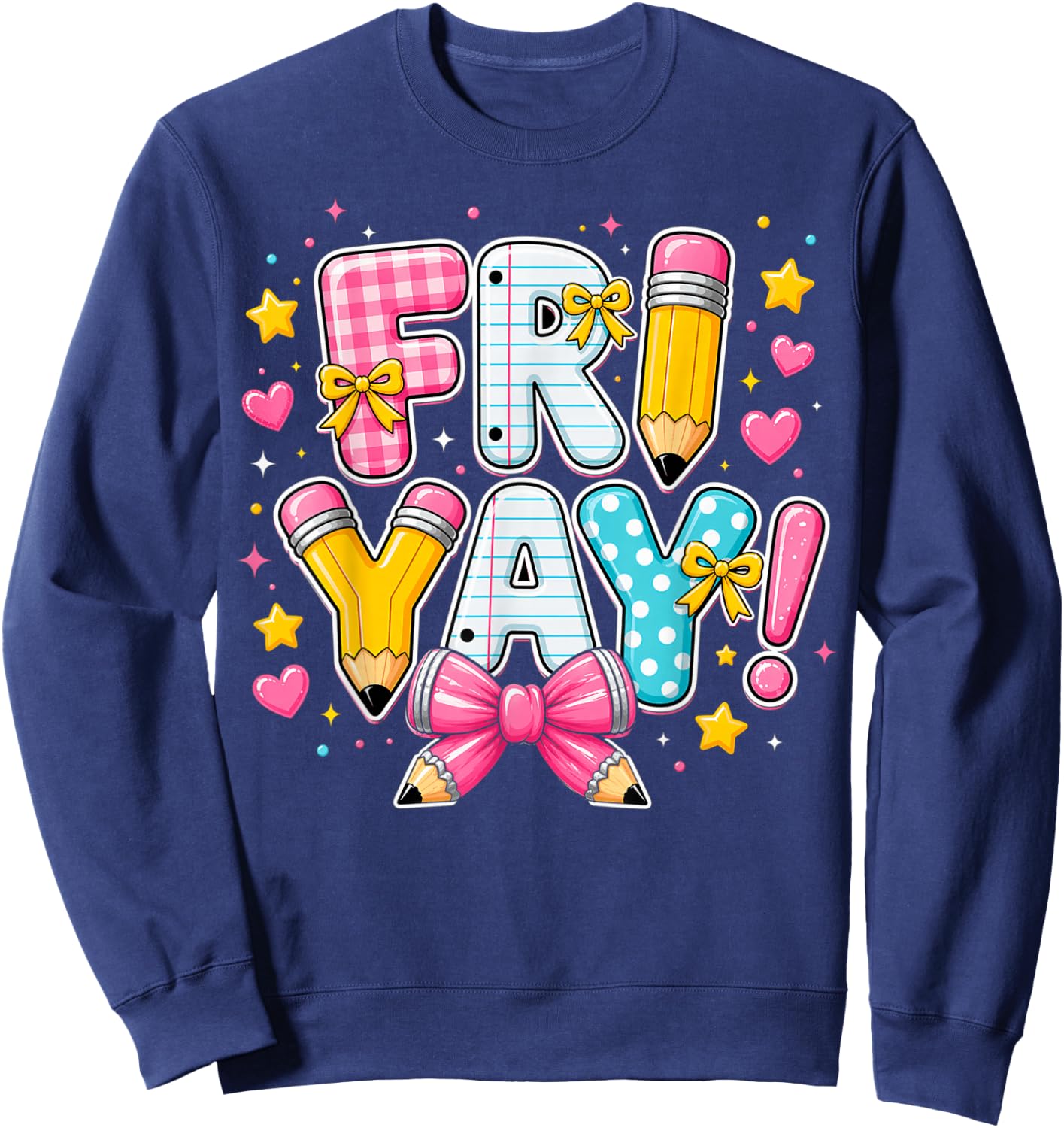 Happy Fri-Yay Friday Coquette Bow Teacher Back to School Sweatshirt - Sweatshirt | Navy