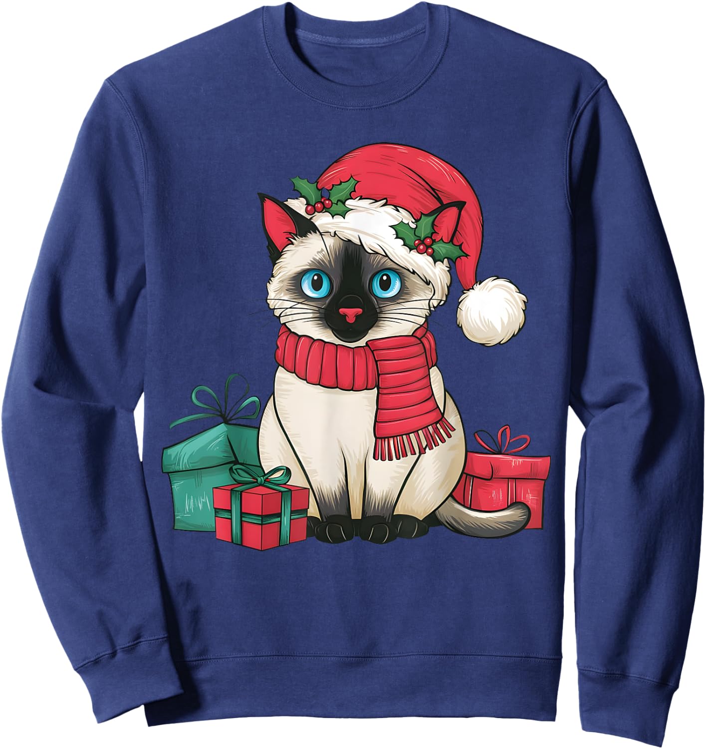 Siamese Cat Xmas Holiday Santa Siamese Cat Christmas Men Women Kids Sweatshirt - Sweatshirt | Navy