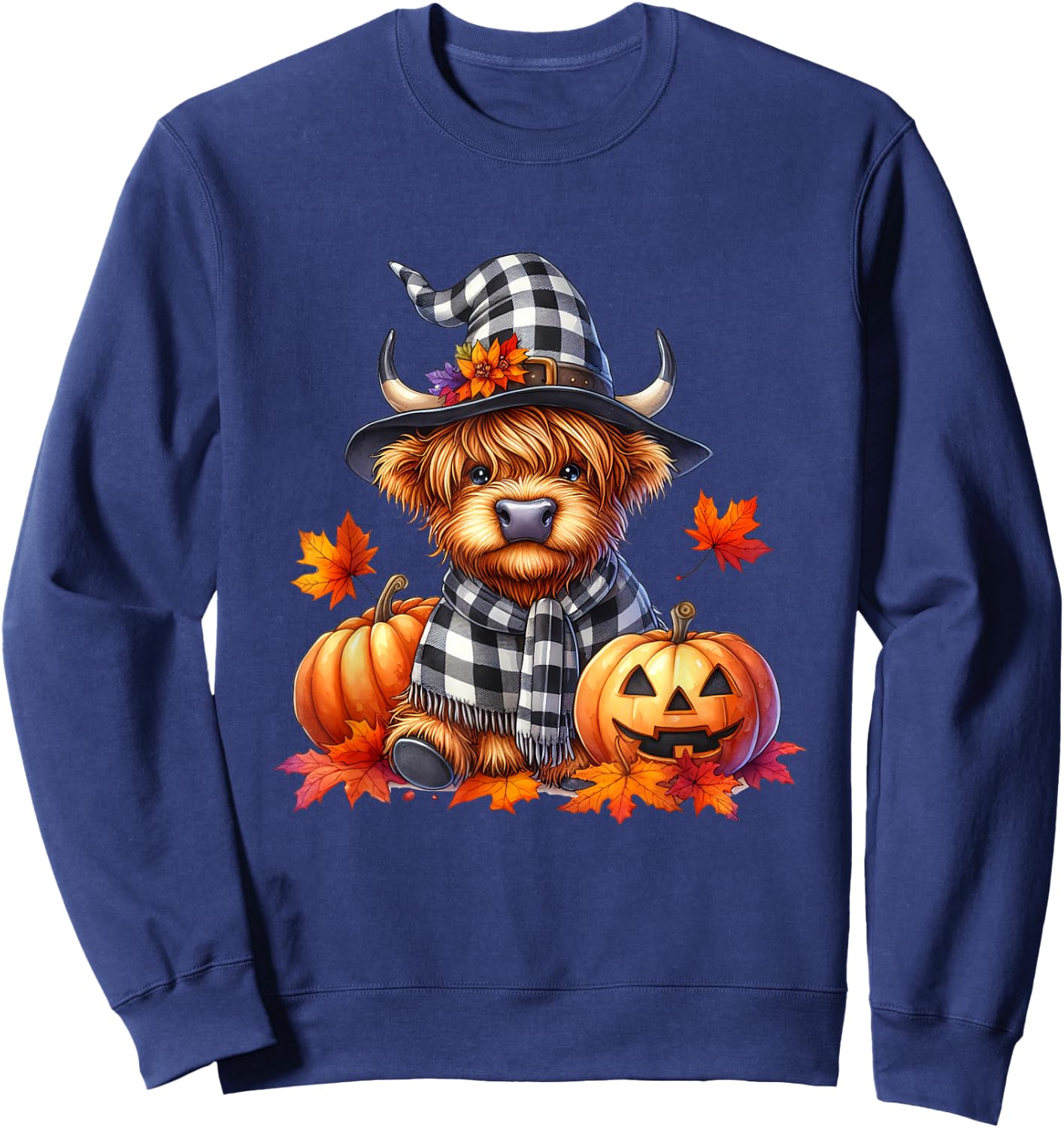 Funny Halloween Highland Cow Witchy Pumpkin It's Fall Y'all Sweatshirt - Sweatshirt | Navy