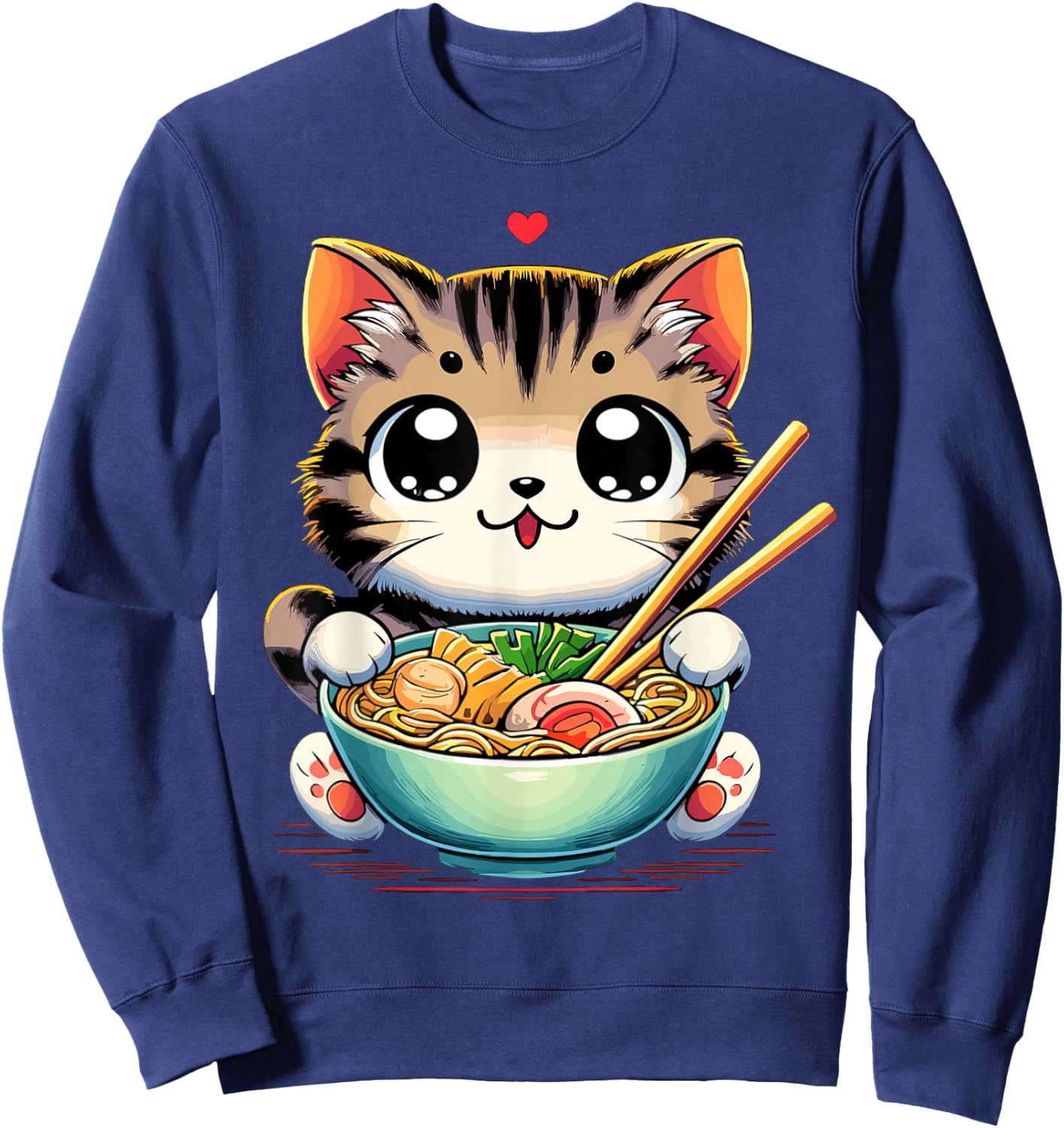 Cat Ramen Noodles Anime Kawaii Japanese Cat Sweatshirt - Sweatshirt | Navy