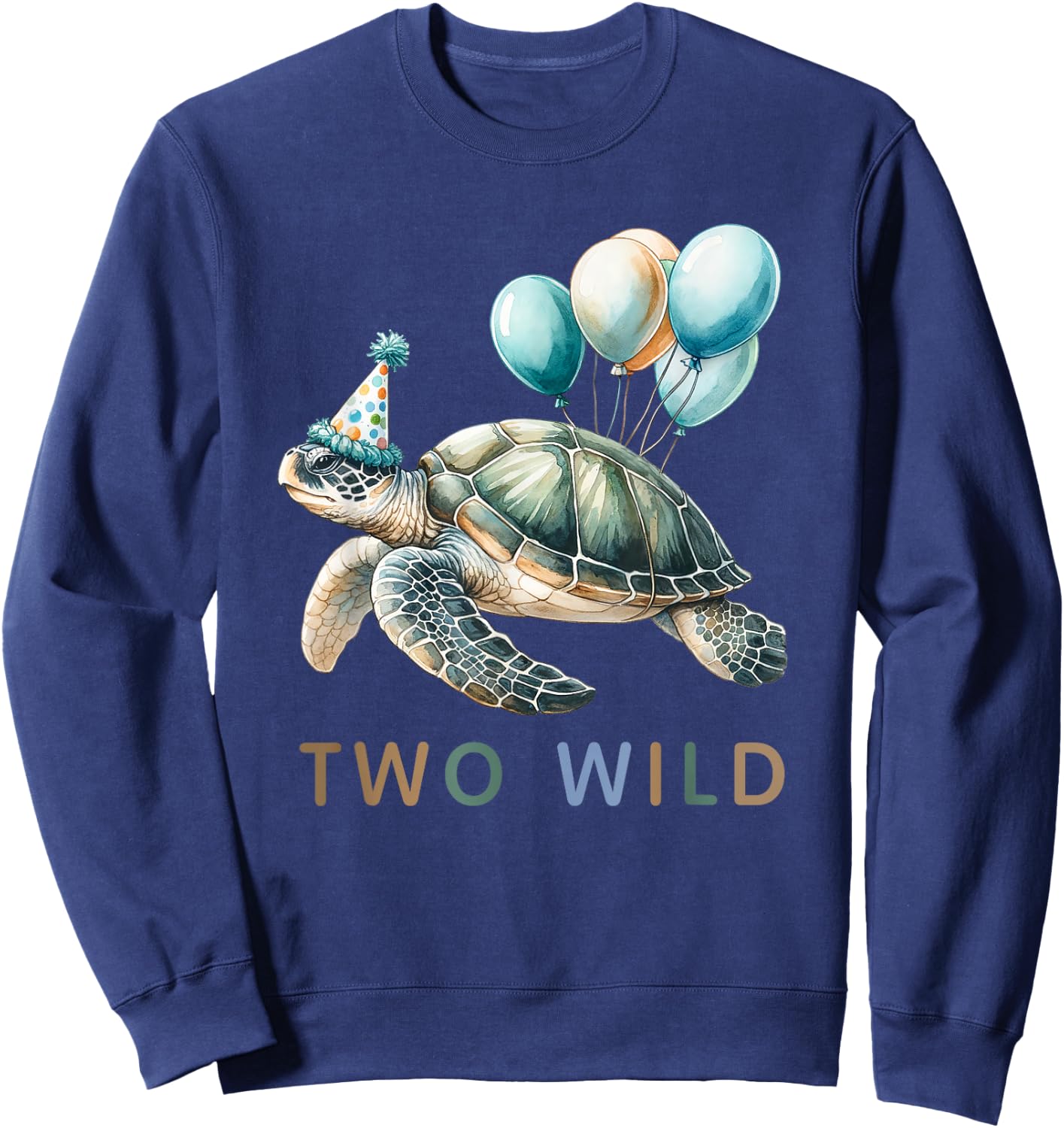 2nd Birthday 2 Years Old Two Wild Sea Turtle Animal Kids Sweatshirt - Sweatshirt | Navy