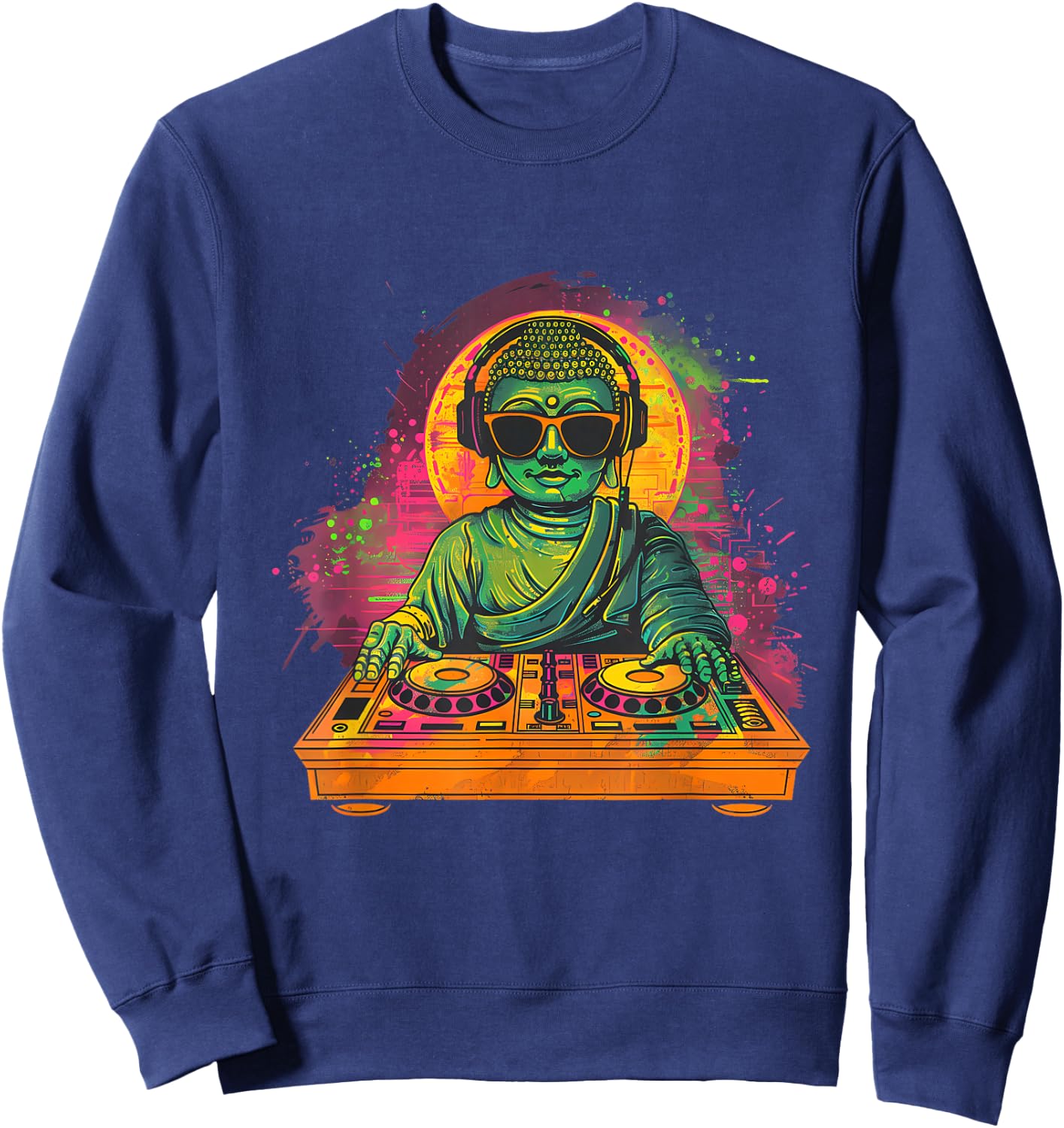 Buddha DJ Turntable DJ Buddha Meditation Dance Club House Sweatshirt - Sweatshirt | Navy