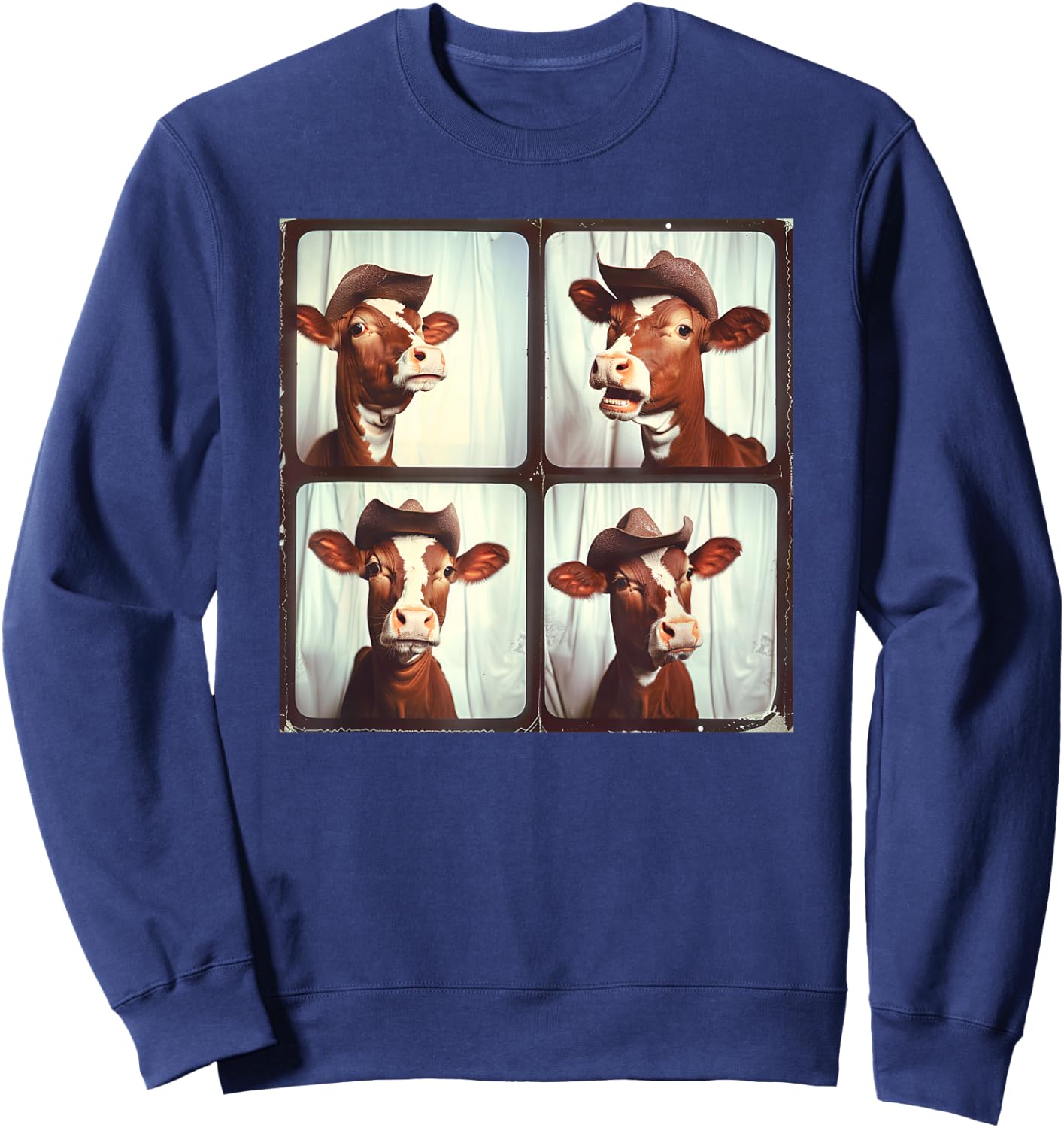 Funny Cow Lover Funny Farm Animal Photobooth Cowboy Cow Sweatshirt - Sweatshirt | Navy