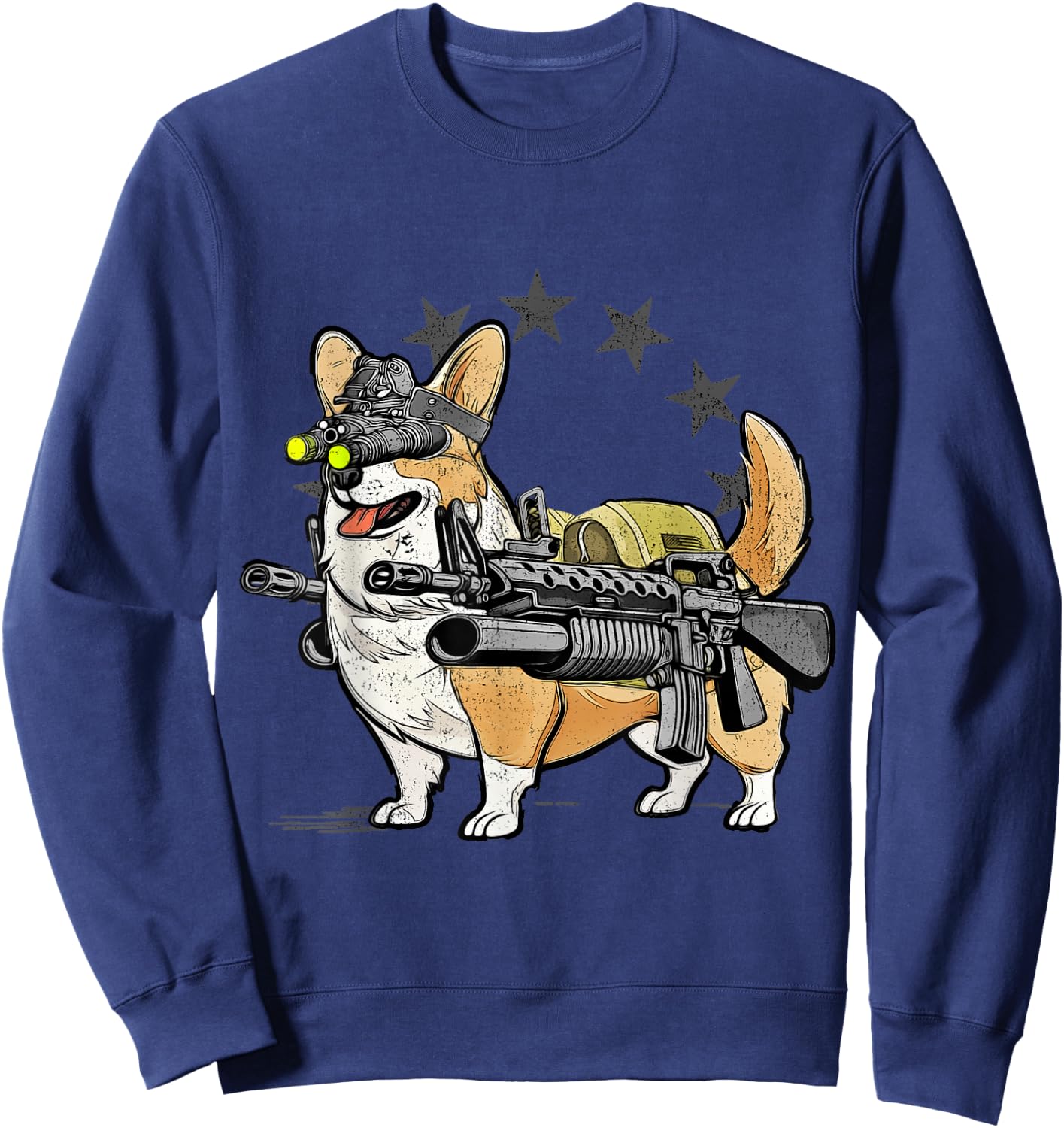1 Nation -Adults Combat Corgi Patriotic Cartoon , Black, Small, Short Sleeve Sweatshirt - Sweatshirt | Navy
