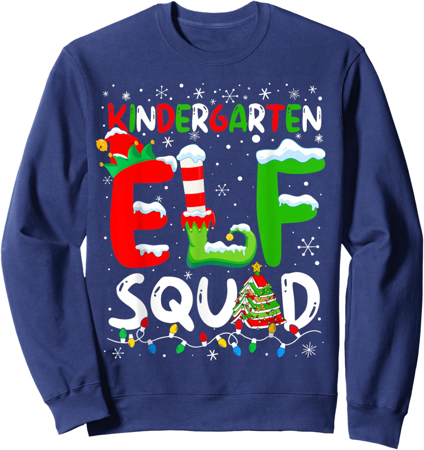 Kindergarten ELF Squad Funny Christmas ELF Student Teacher Sweatshirt - Sweatshirt | Navy