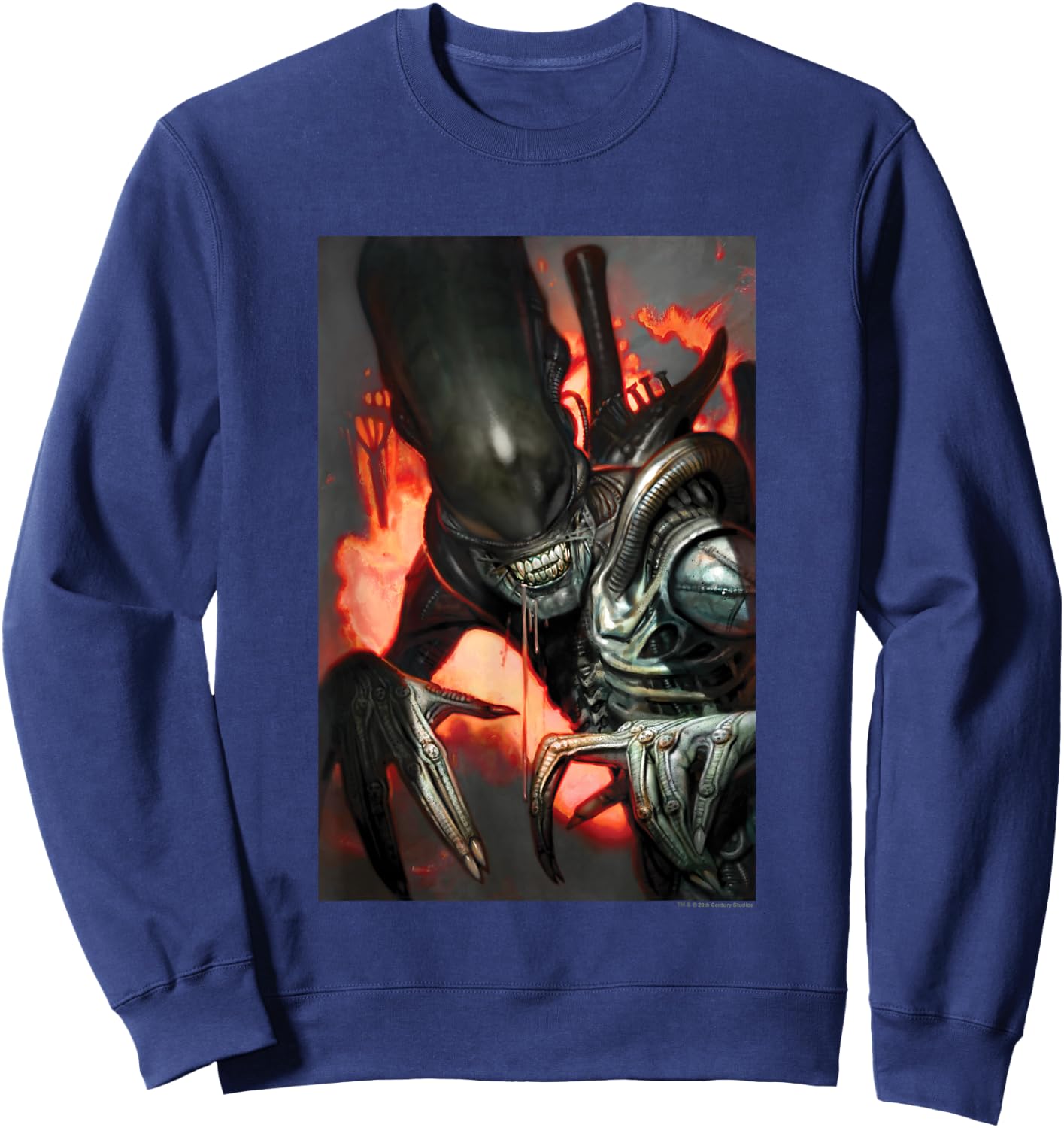 Aliens Iconic Dangerous Xenomorph In Fire Big Chest Poster Sweatshirt - Sweatshirt | Navy