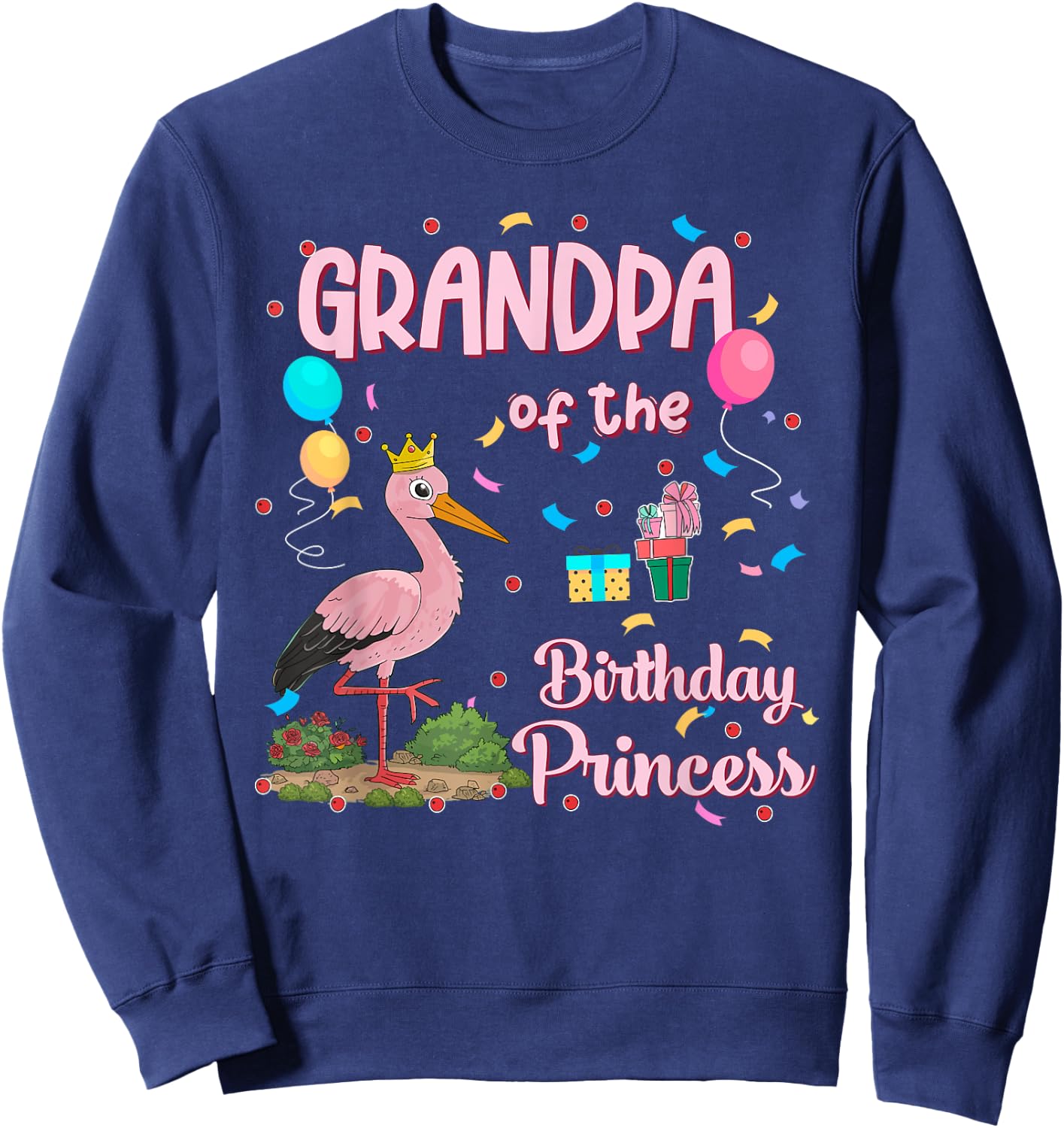 Grandpa of the Birthday Princess Pink Flamingo Party Squad Sweatshirt - Sweatshirt | Navy