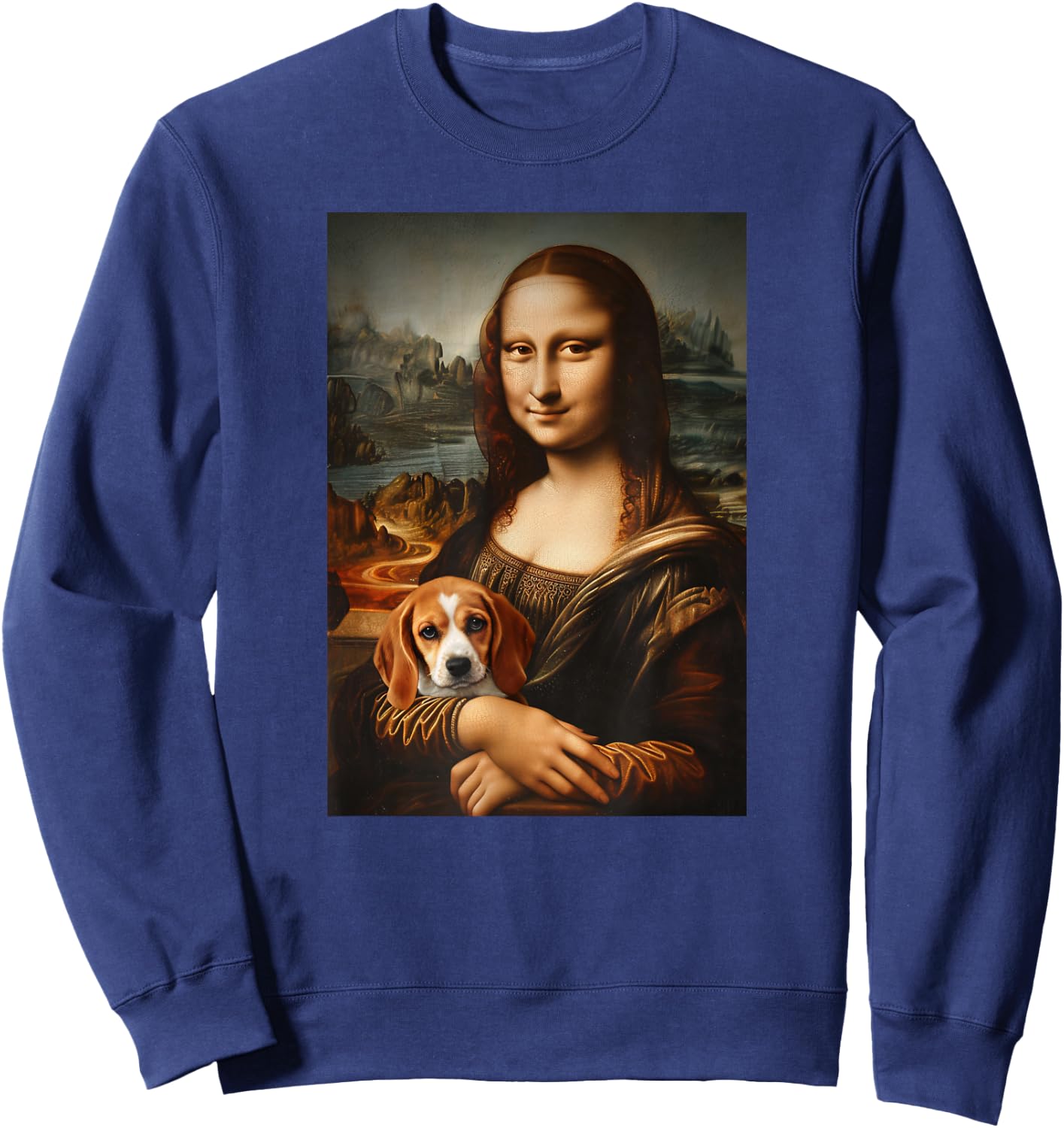 Beagle Mona Lisa Painting Art Dog Mom Dad Sweatshirt - Sweatshirt | Navy
