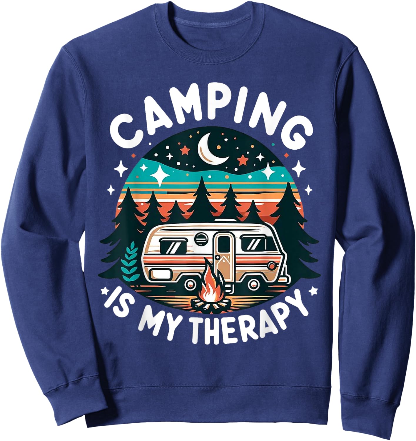 Vintage Camping Is My Therapy Family Adventure Outdoors Sweatshirt - Sweatshirt | Navy