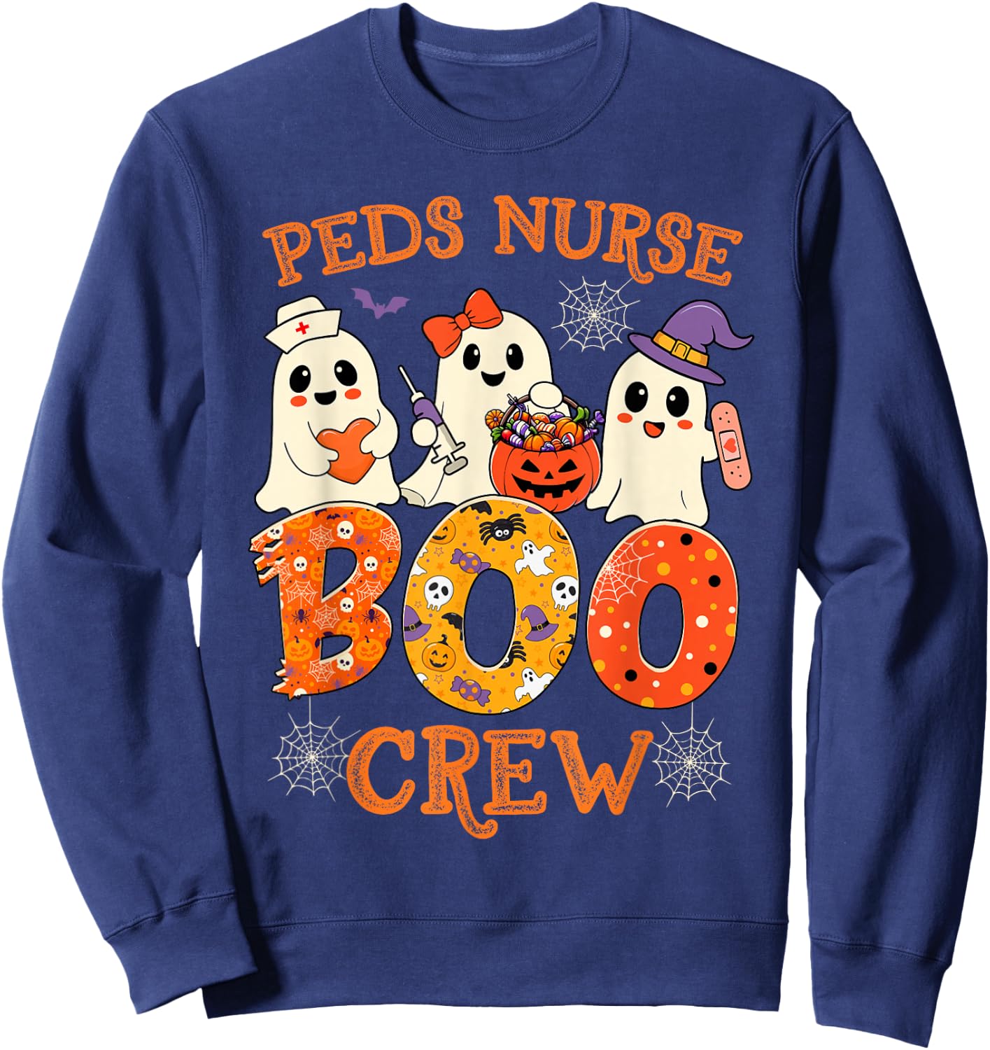 PEDS Nurse Boo Crew Funny Ghost Halloween Spooky Costume Sweatshirt - Sweatshirt | Navy