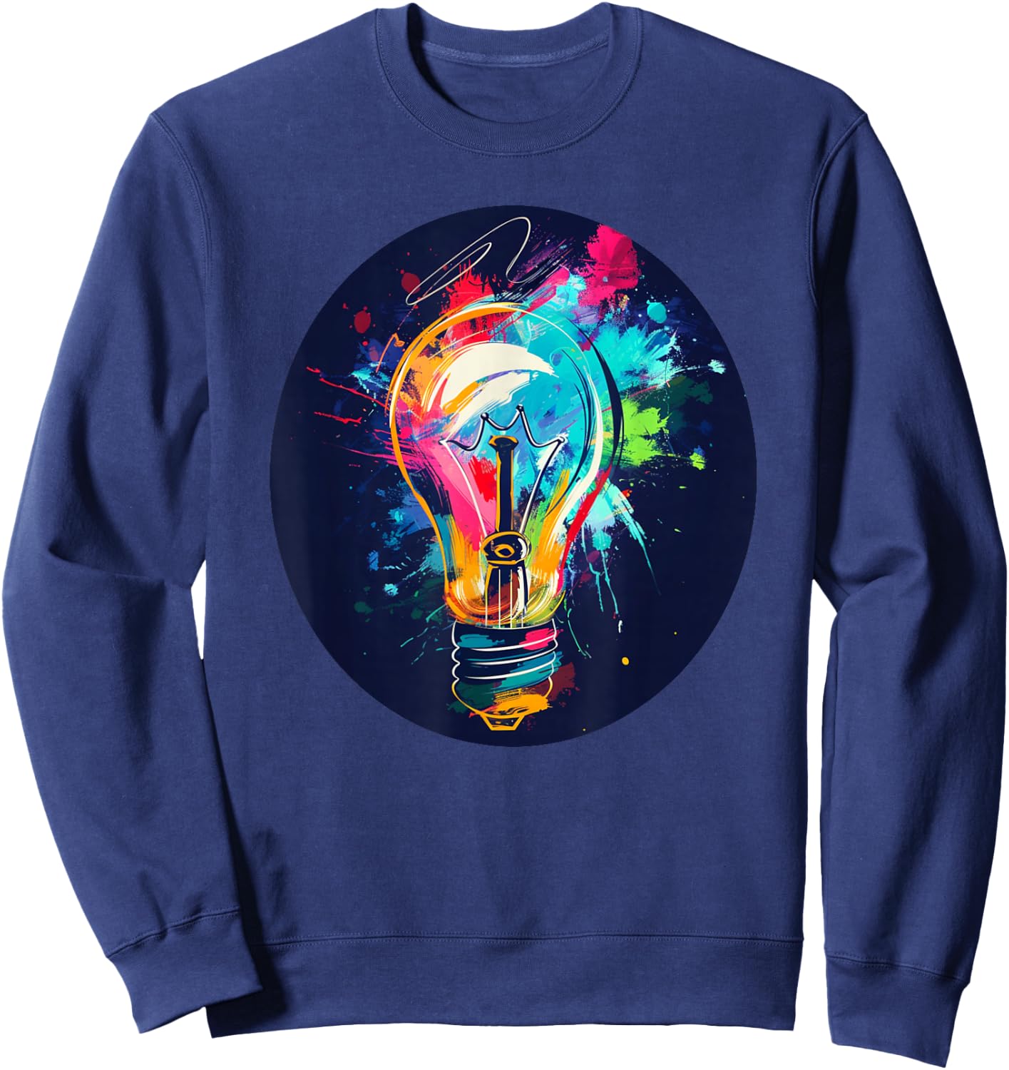 Funny Light Bulb Outfit -Adult , Black, Small, Short Sleeve, Graphic, Modern, Casual, Lightning Theme, Light Bulb Costume Sweatshirt - Sweatshirt | Navy