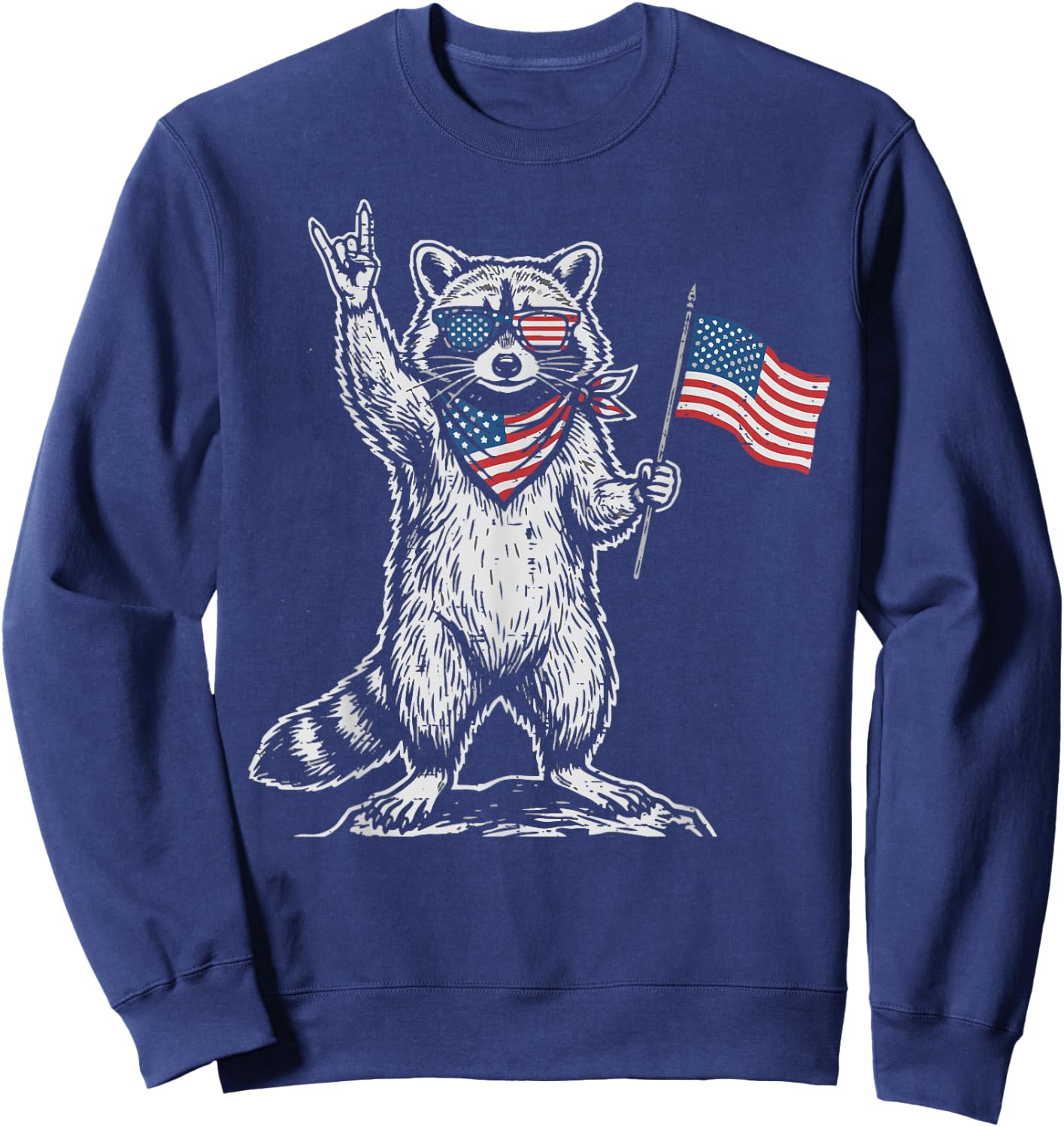 4th of July Raccoon US Flag Rock Patriotic Men Boys Kids Sweatshirt - Sweatshirt | Navy