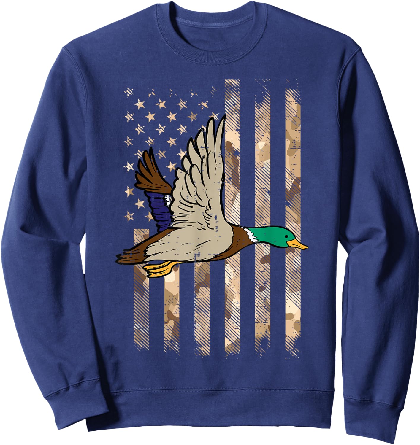 Duck Camo US Flag Vintage Patriotic Hunter Men Women Kids Sweatshirt - Sweatshirt | Navy