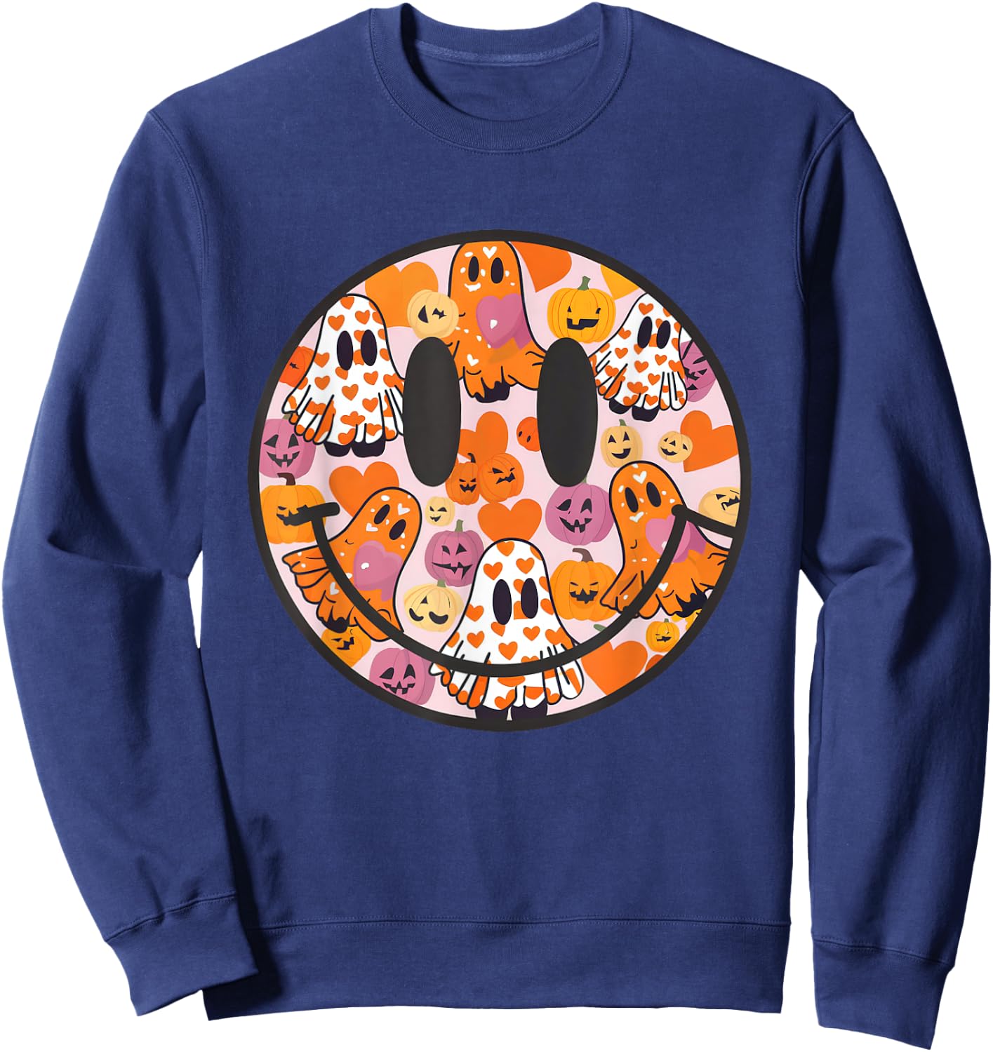 Halloween Smile Face Ghost Spooky Season Girls Kids Sweatshirt - Sweatshirt | Navy