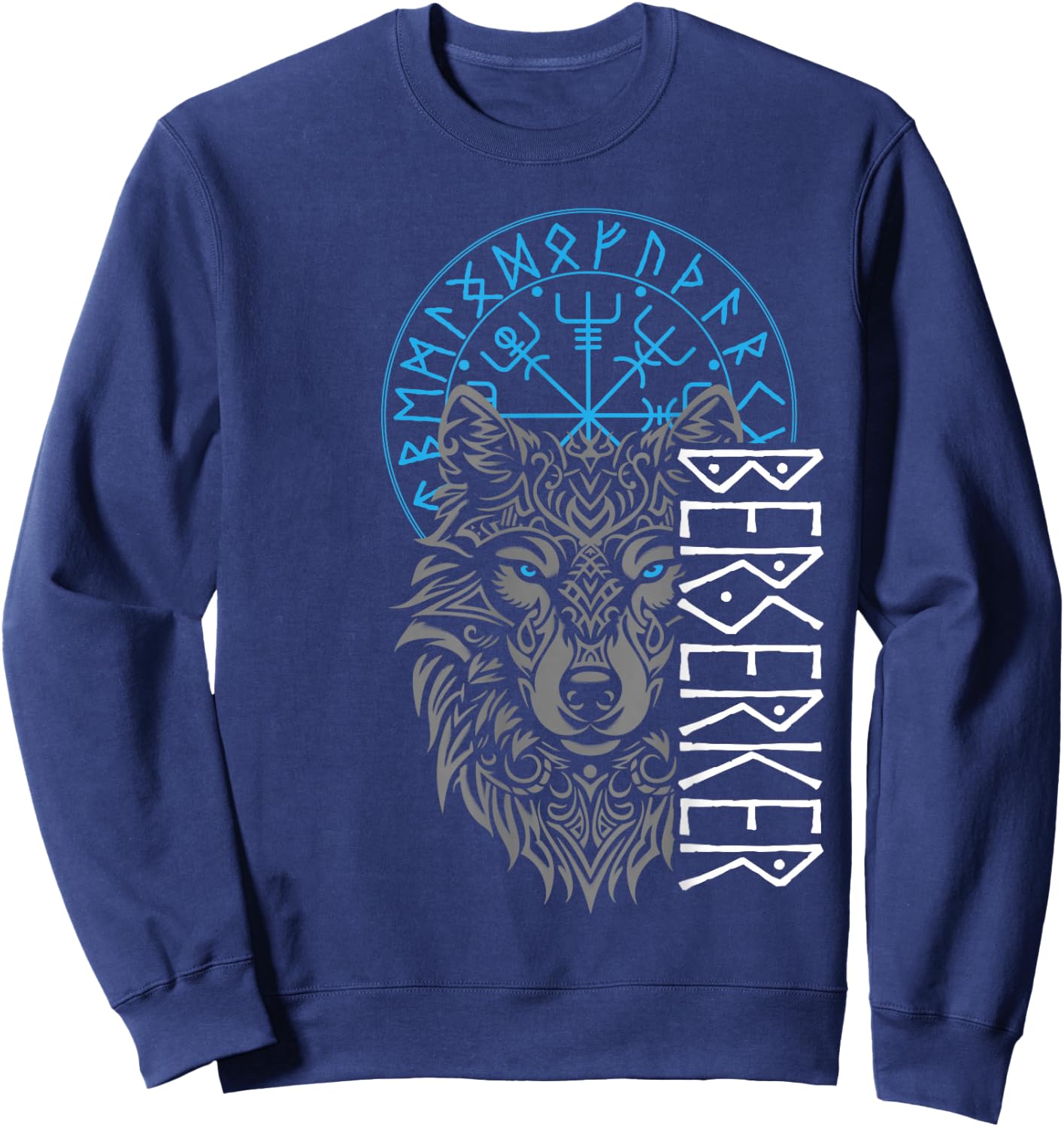 Berserker & Viking Compass - Nordic Wolf Design , Small, Black Sweatshirt - Sweatshirt | Navy