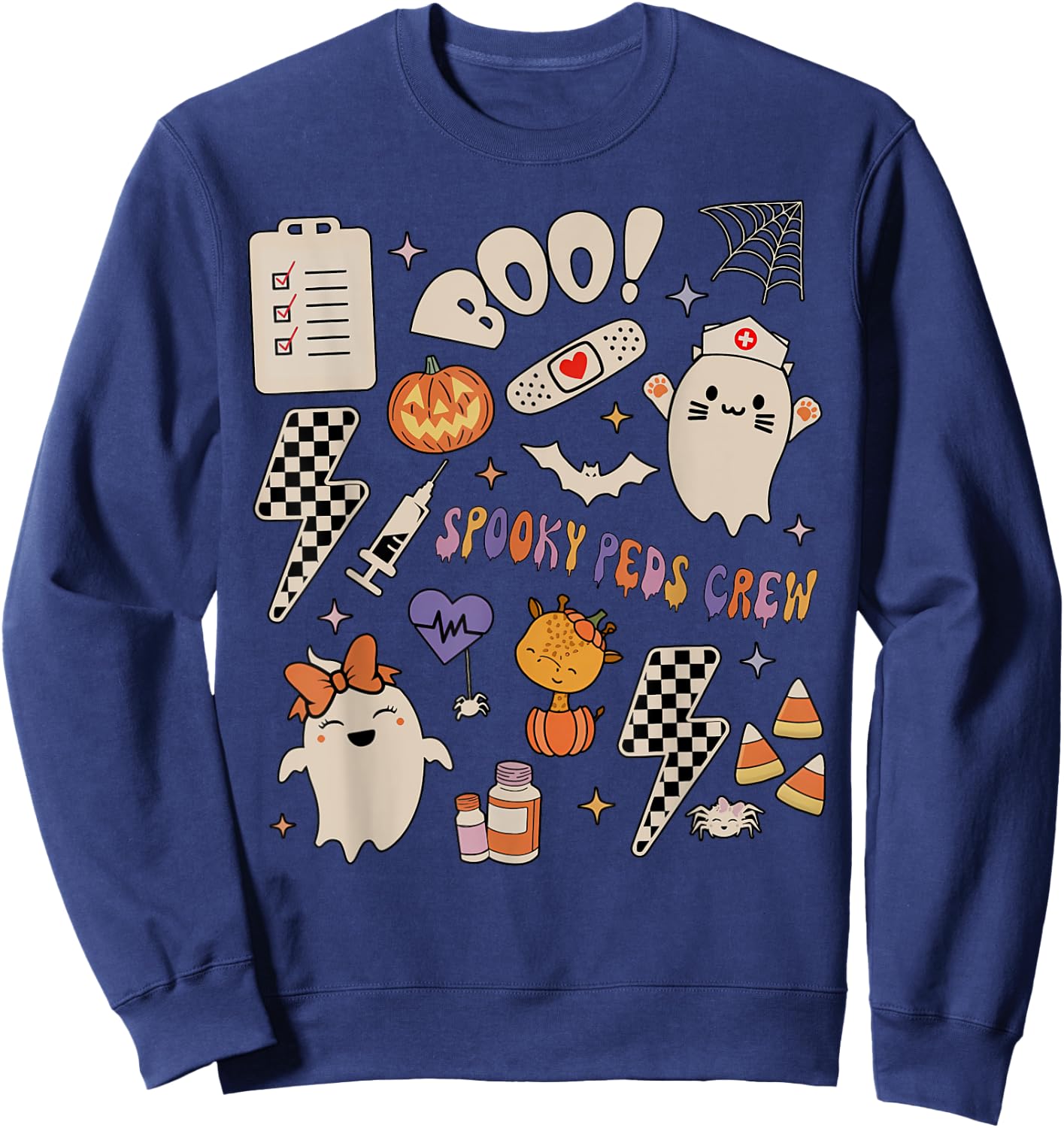 Boo Spooky PEDS Crew Ghost Pediatric Nurse Halloween Sweatshirt - Sweatshirt | Navy