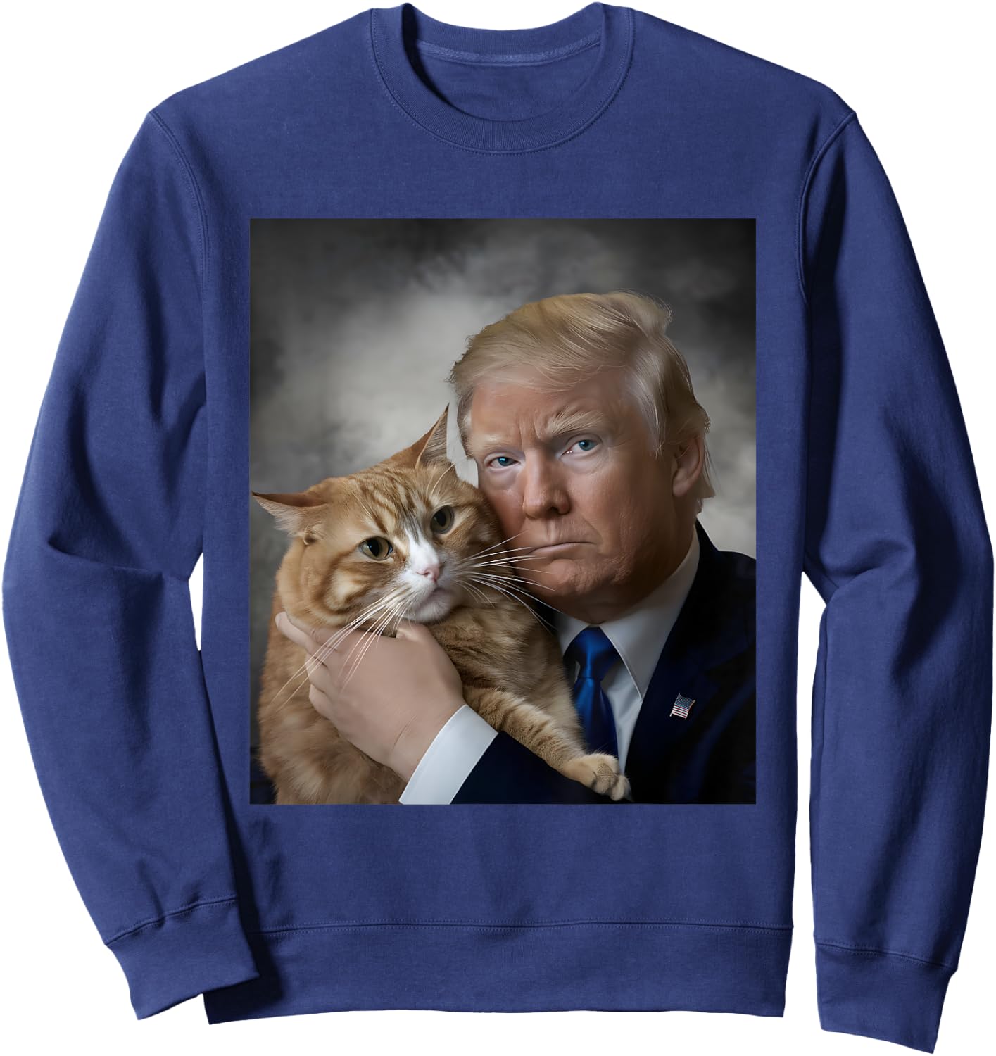 Donald Trump and Cat Funny Trump And Cat, Political 2024 Sweatshirt - Sweatshirt | Navy