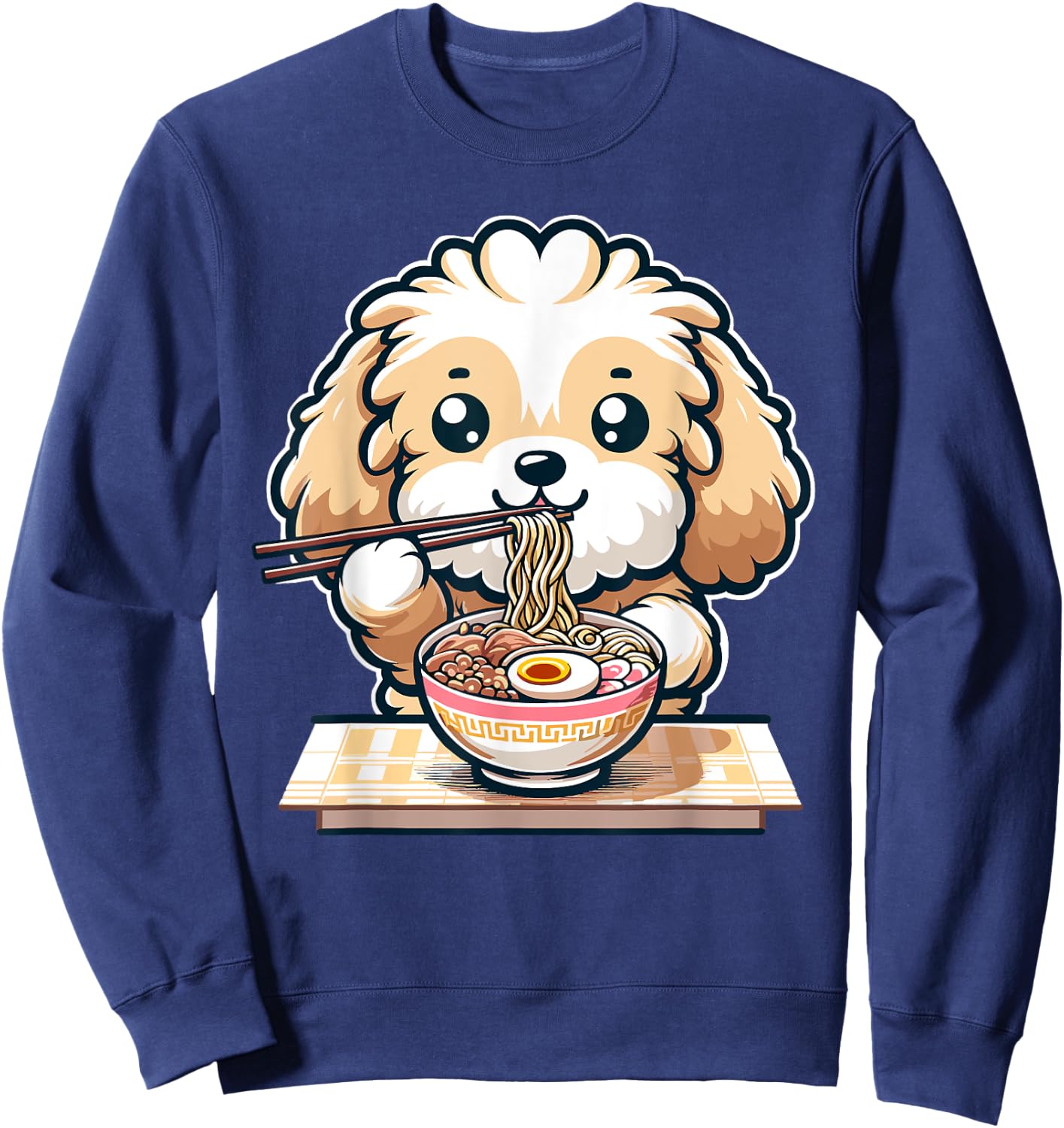 Cute Kawaii Cockapoo Eating Ramen Noodles Food Dog Lovers Sweatshirt - Sweatshirt | Navy