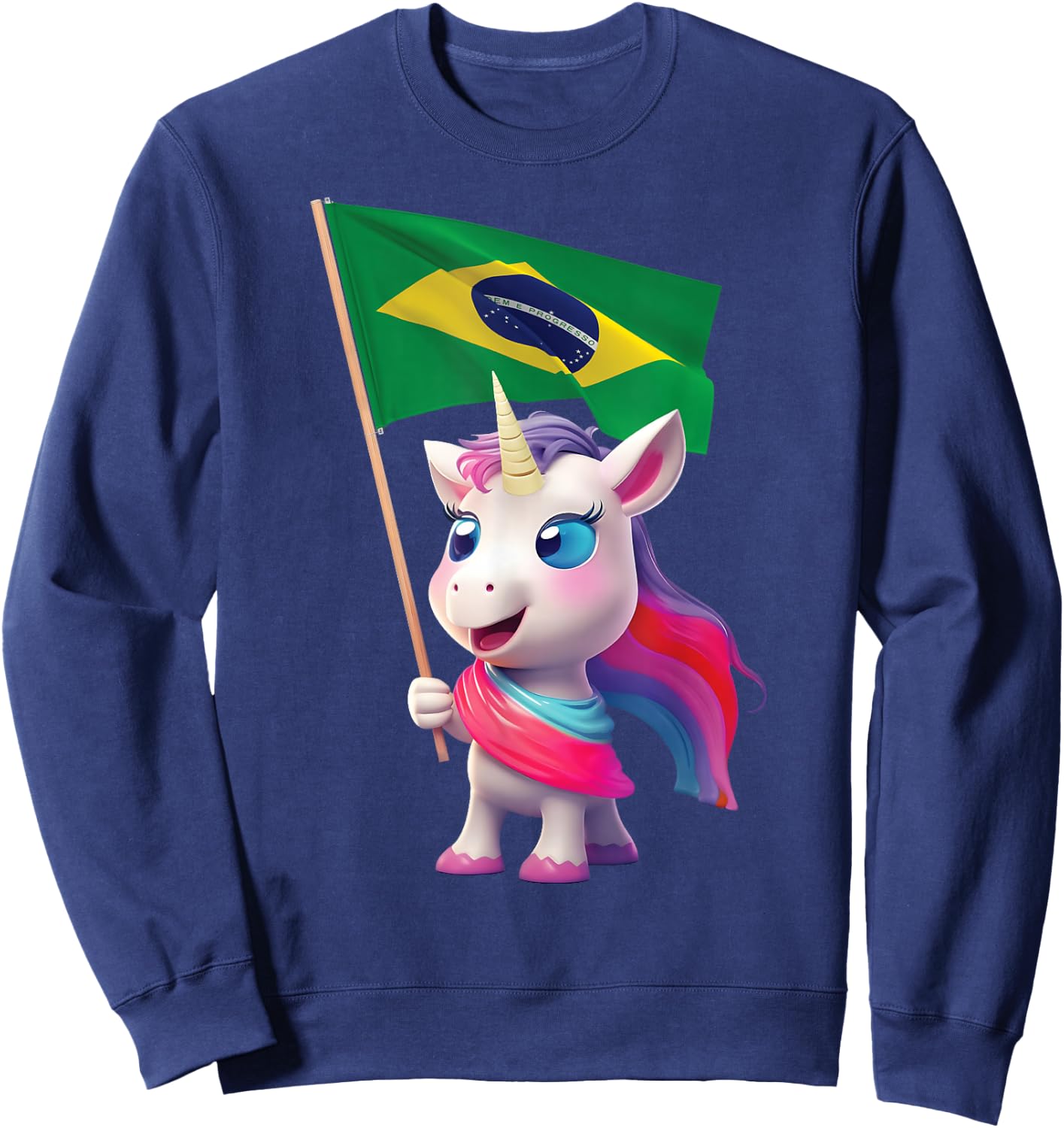 Brazilian Flag Unicorn Brazil Kids Rio De Janeiro Paulo Cute Sweatshirt - Sweatshirt | Navy