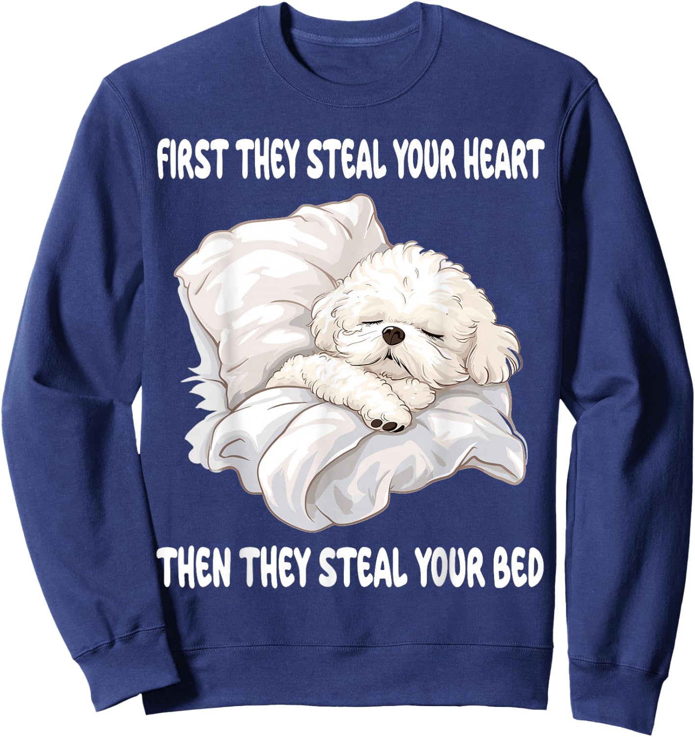 Bichon Frise Sleeping Pajamas Nightgown Sweatshirt - Sweatshirt | Navy