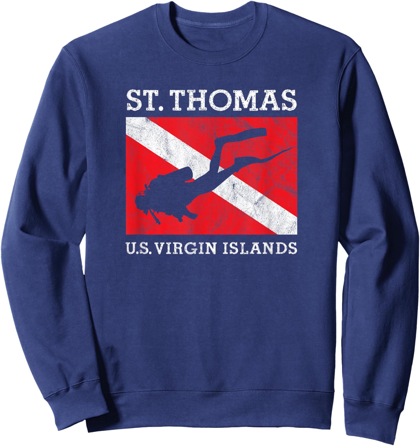 Vintage St Thomas USVI Scuba Dive Flag Vacation Souvenir Sweatshirt - Sweatshirt | Navy
