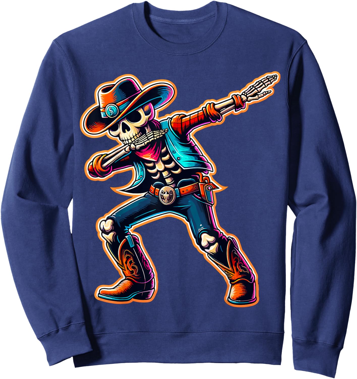 Magical and Funny Cowboy Gifts Cowboy Dabbing Skeleton Halloween Western Sweatshirt - Sweatshirt | Navy