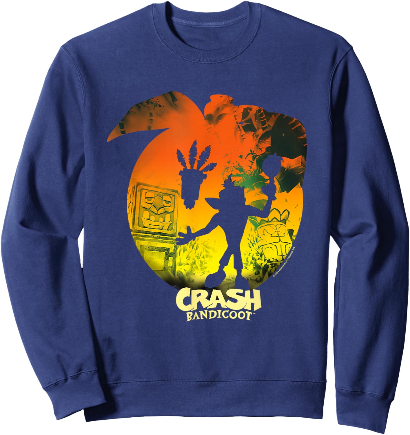 Crash Bandicoot & Aku Aku Silhouettes Distressed , Small, Black Sweatshirt - Sweatshirt | Navy