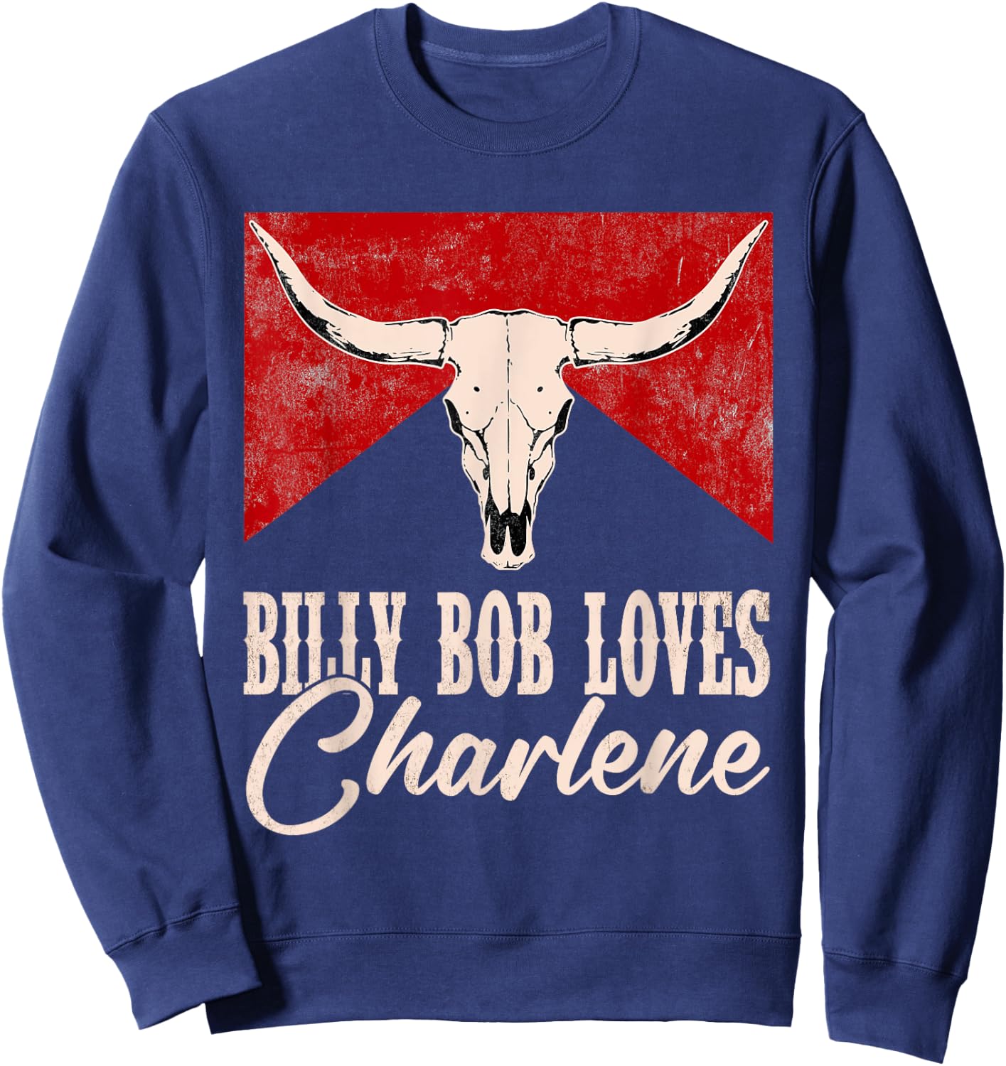 Billy Bob Loves Charlene Western Bull-Skull Retro Sweatshirt - Sweatshirt | Navy