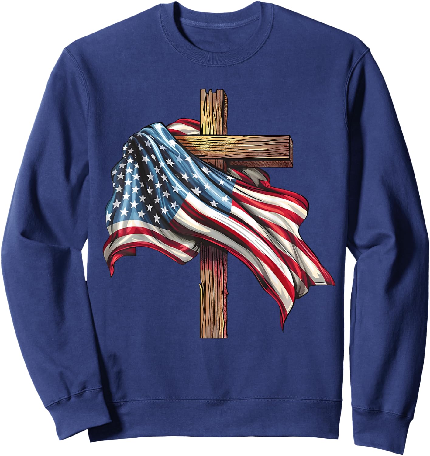 Jesus Christ Stars & Stripes American Patriotic 4th Of July Sweatshirt - Sweatshirt | Navy