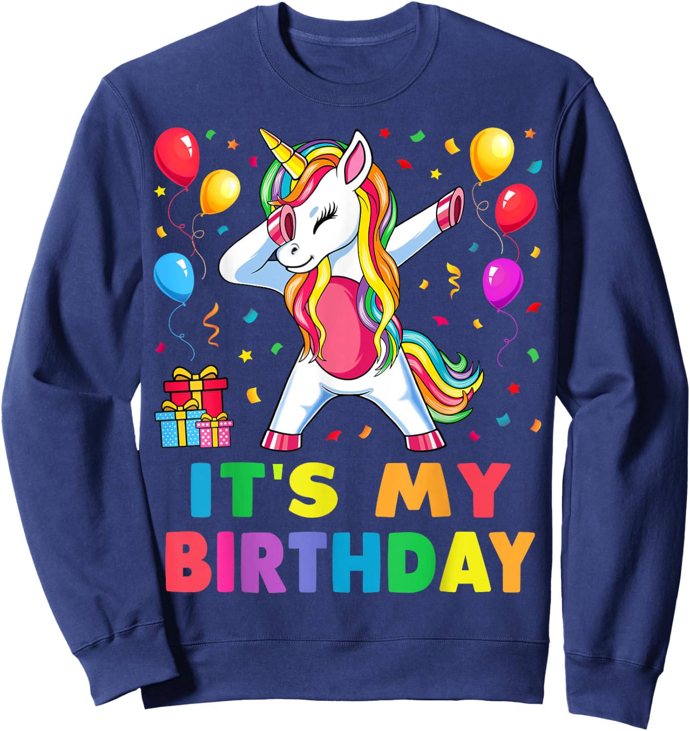It's My Birthday for Girls Unicorn Dabbing Party Gift Sweatshirt - Sweatshirt | Navy