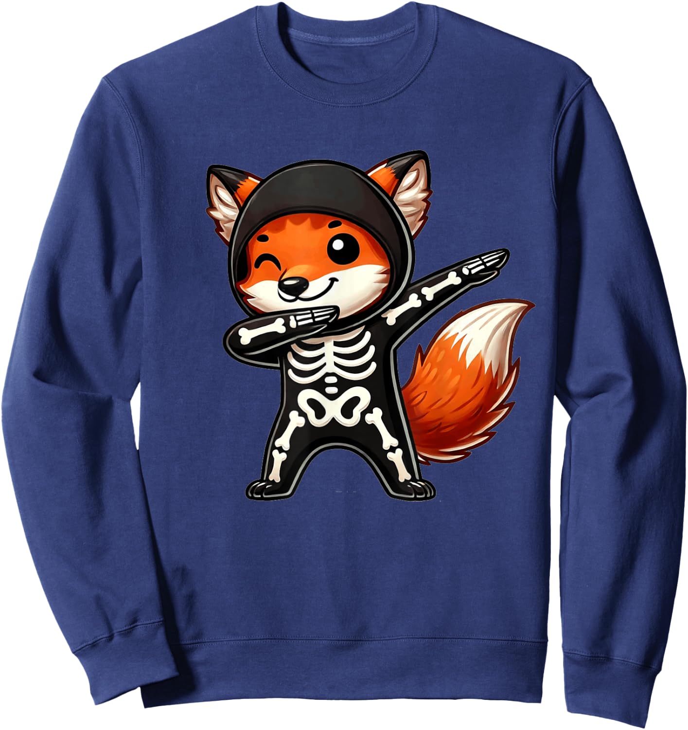 Fox Halloween Skeleton Kids Women Men Fox Sweatshirt - Sweatshirt | Navy