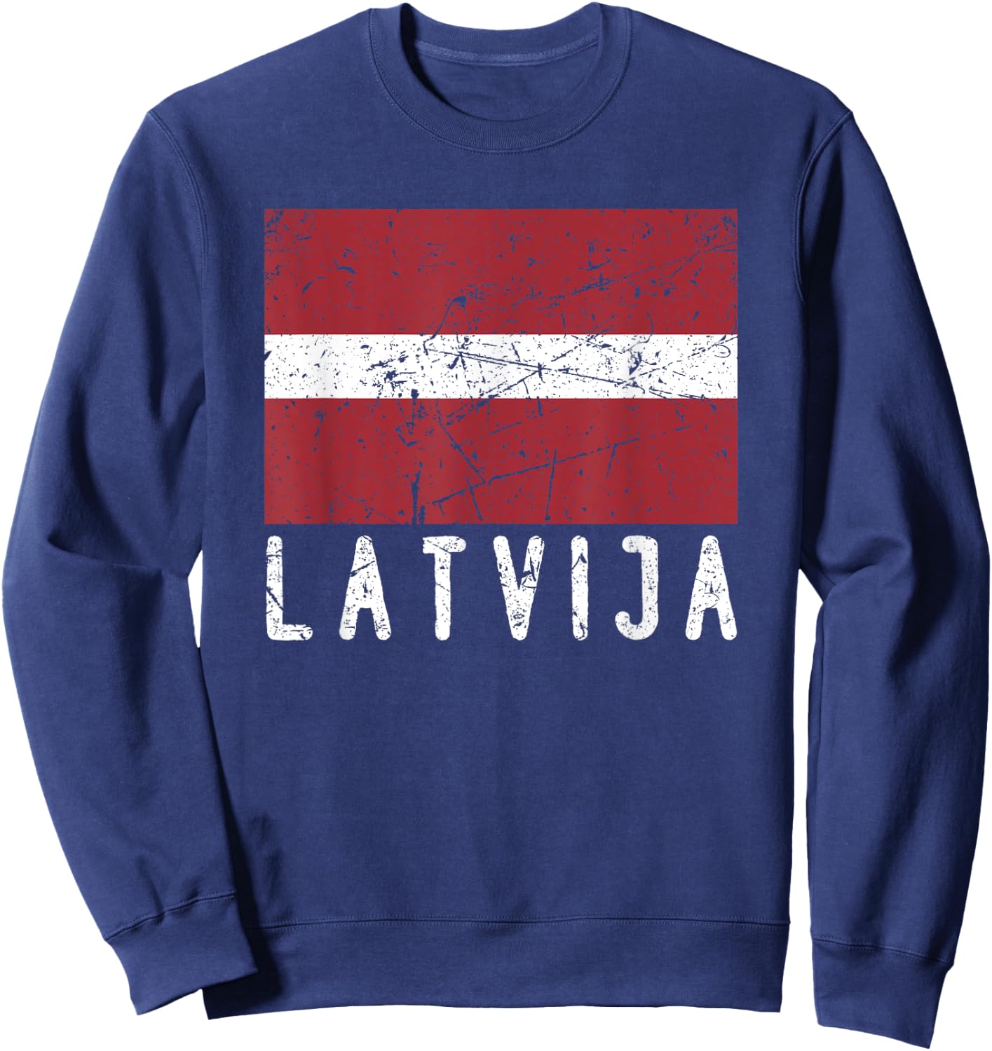 Latvian Flag Of Latvija Distressed Men Women Kids Latvia Sweatshirt - Sweatshirt | Navy