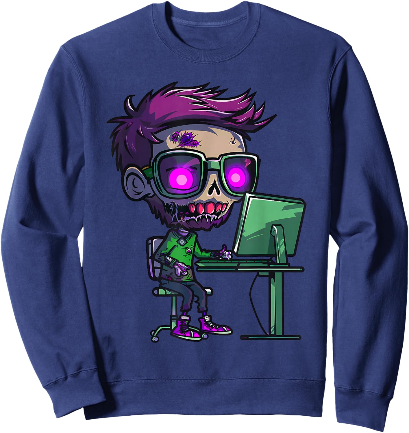 Zombie Computer Programmer Costume Sweatshirt - Sweatshirt | Navy