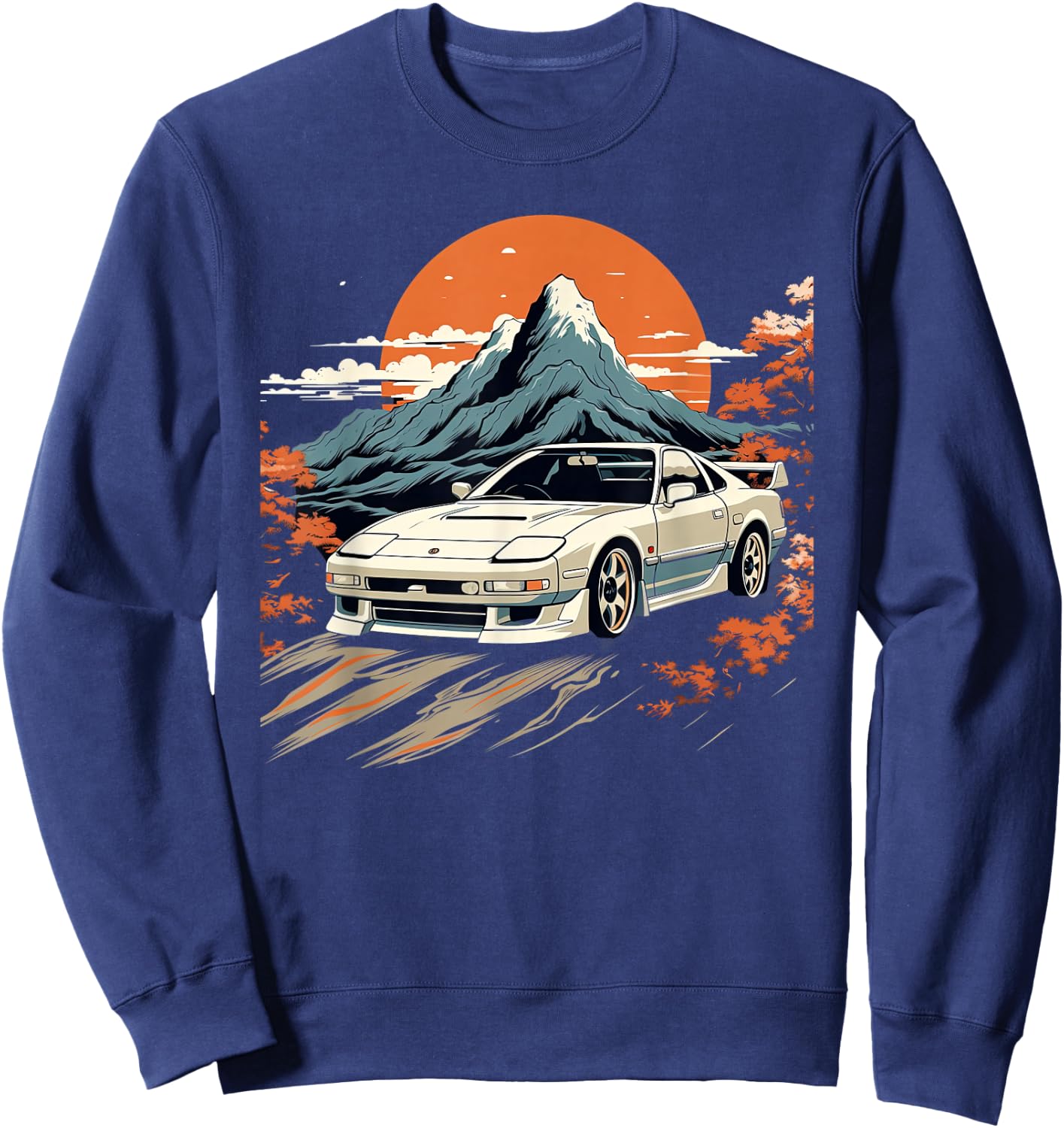 Retro Japanese Drift Car Racing Mount Fuji Sunset Scene Sweatshirt - Sweatshirt | Navy