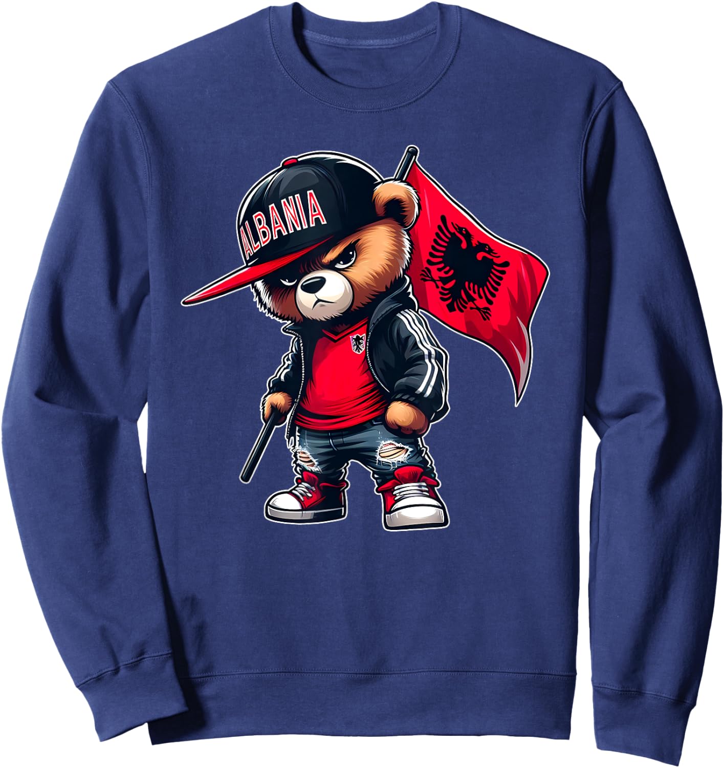 Teddy Bear Albania Flag Albanian Eagle Shqiponja Dykrenare Sweatshirt - Sweatshirt | Navy