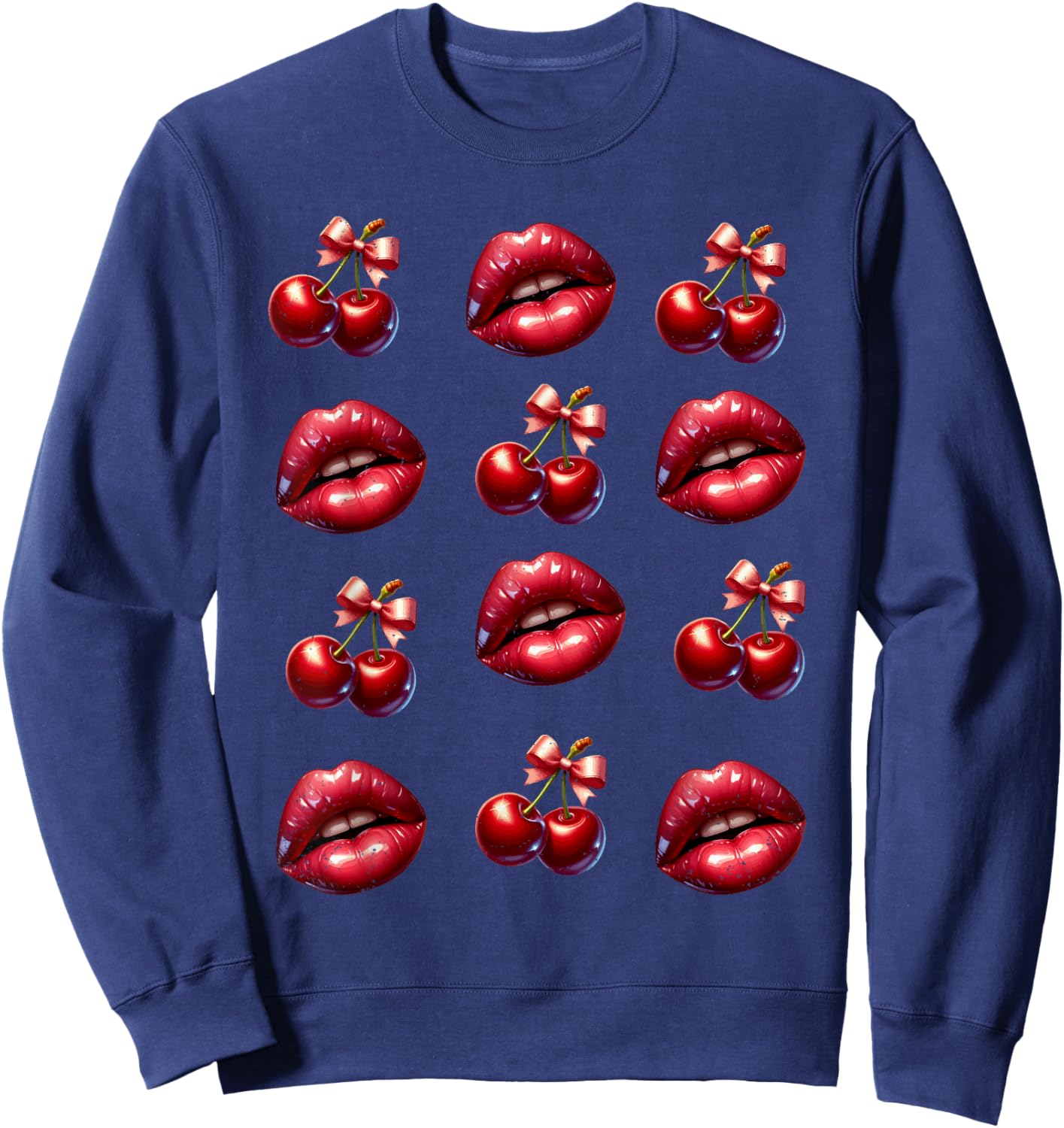Cherry Red Lips Cute Summer Fruit Lover Fashion Enthusiast Sweatshirt - Sweatshirt | Navy