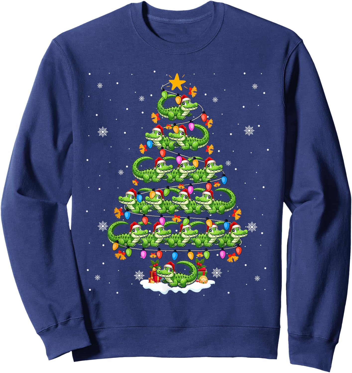 Group Santa Alligators As Christmas Tree Colorful Lights Sweatshirt - Sweatshirt | Navy