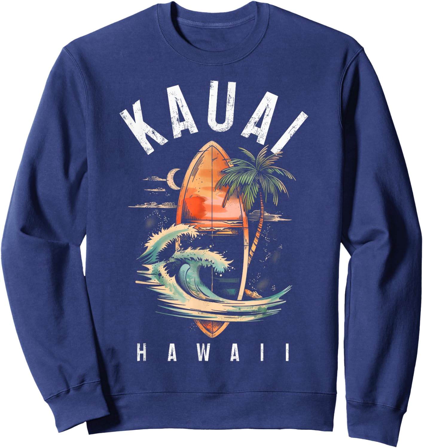Kauai Hawaii Surf Hawaiian Vintage Surfing Surfer Sweatshirt - Sweatshirt | Navy