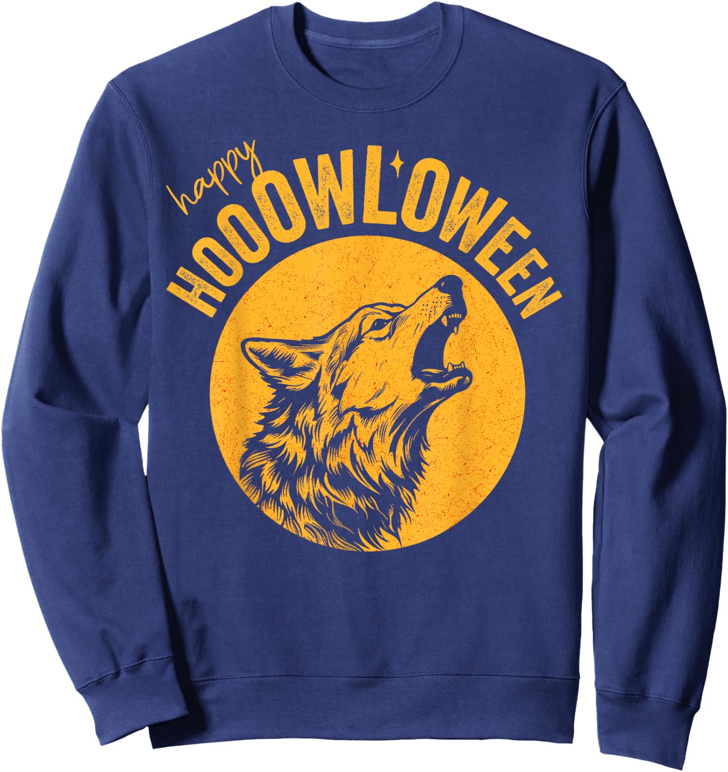 Funny halloween Howl-o-ween beautiful wolf howling at moon Sweatshirt - Sweatshirt | Navy