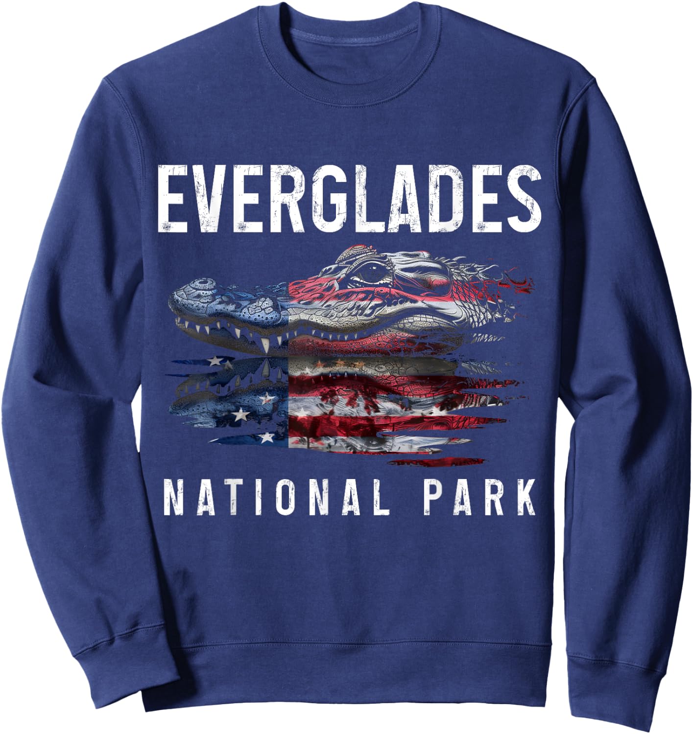 Everglades National Park Florida Alligator American Flag Sweatshirt - Sweatshirt | Navy